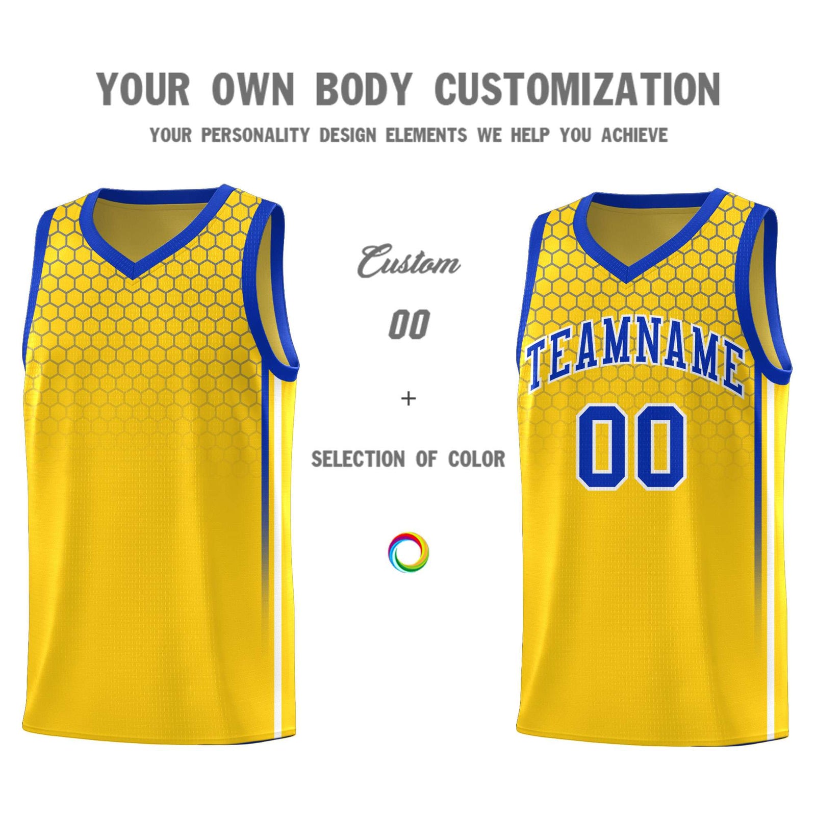 Custom Gold Personalized Honeycomb Pattern Sports Uniform Basketball Jersey