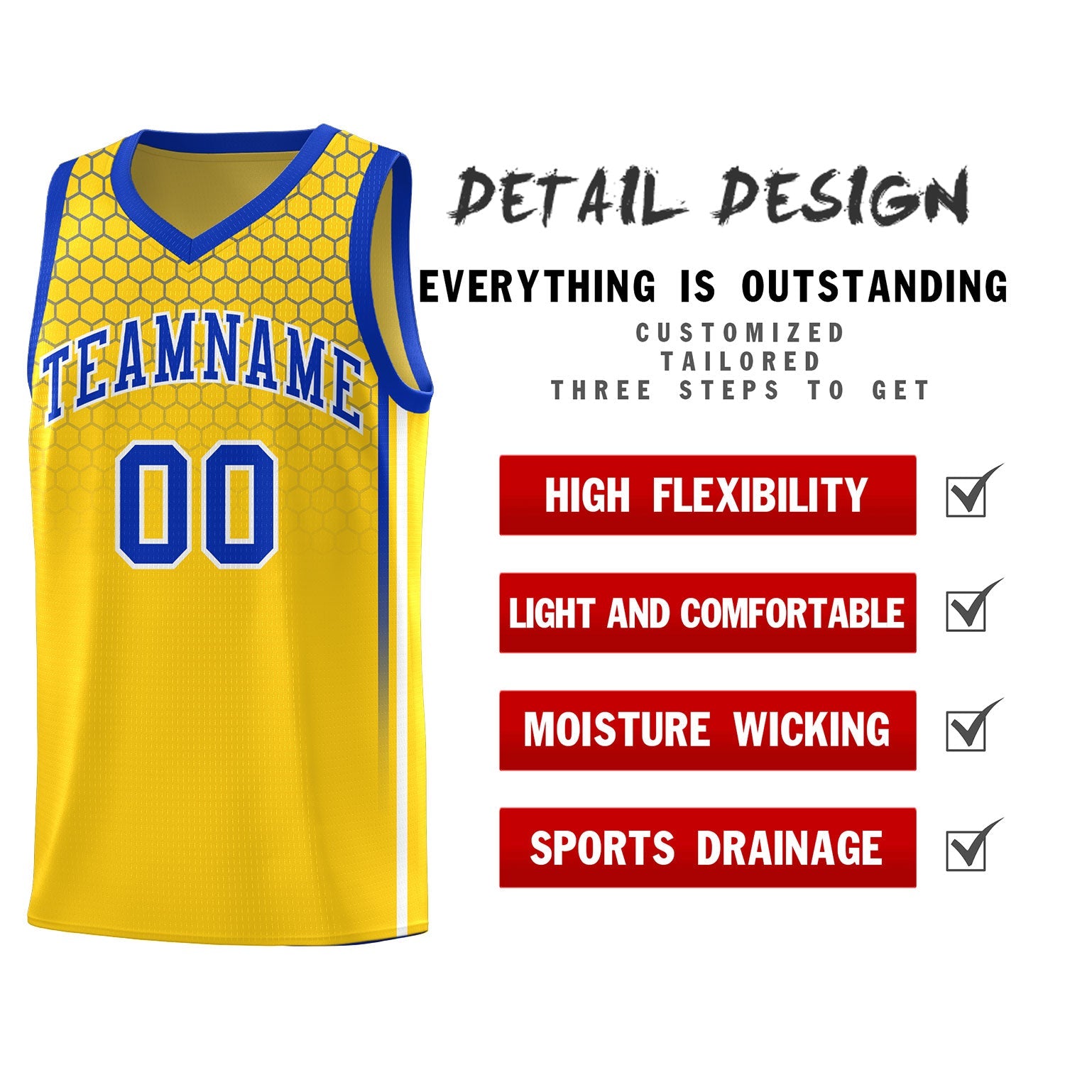 Custom Gold Personalized Honeycomb Pattern Sports Uniform Basketball Jersey
