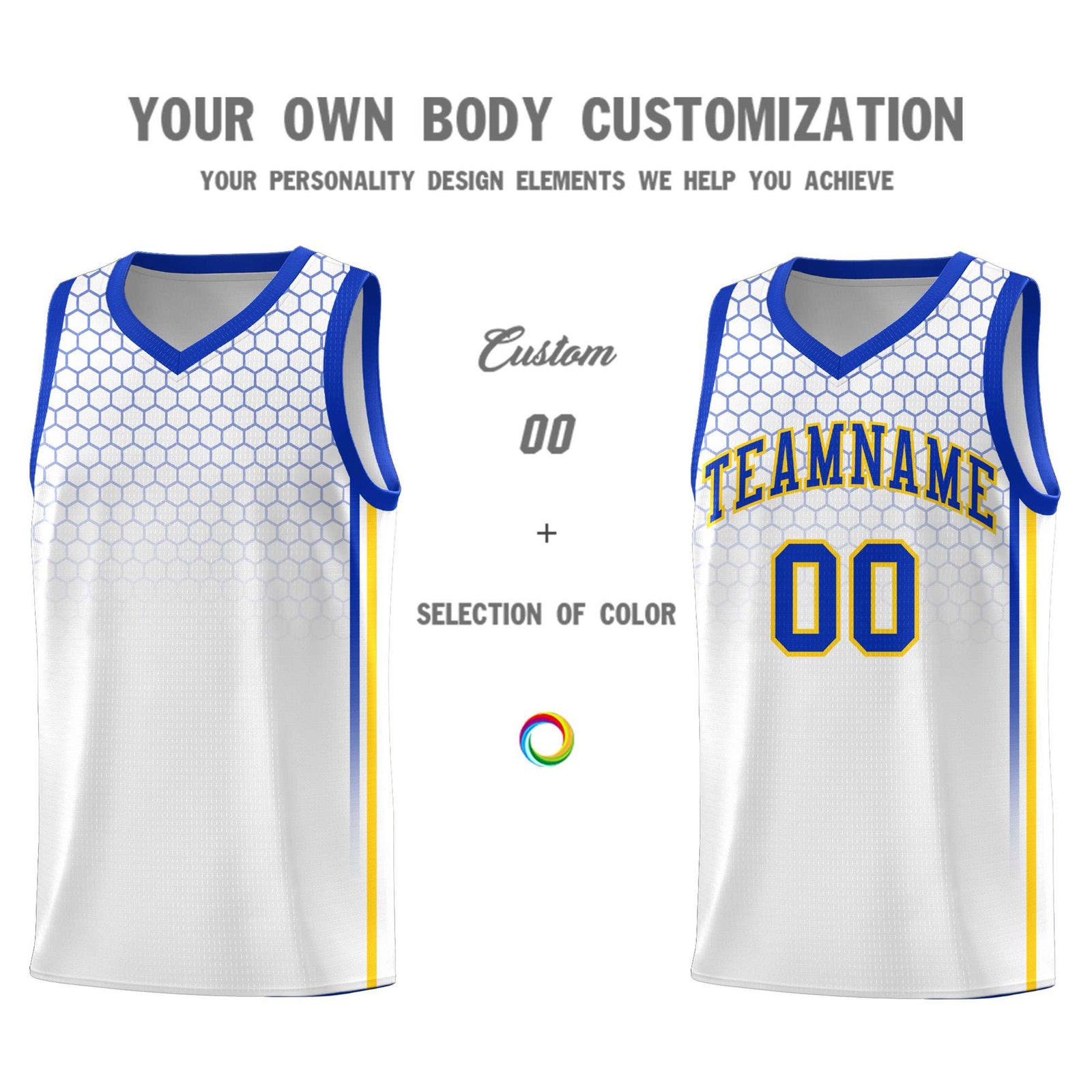 Custom White Personalized Honeycomb Pattern Sports Uniform Basketball Jersey