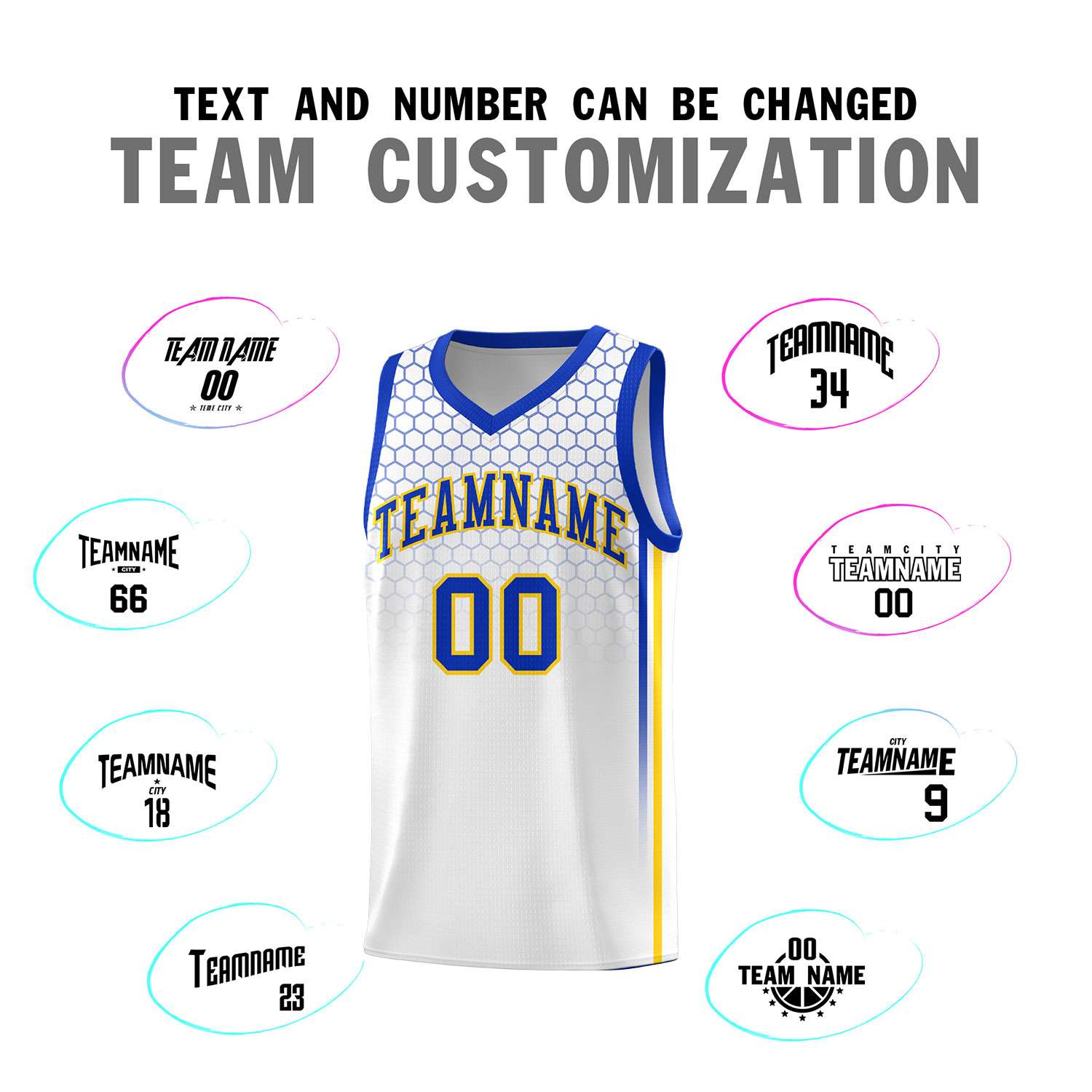 Custom White Personalized Honeycomb Pattern Sports Uniform Basketball Jersey