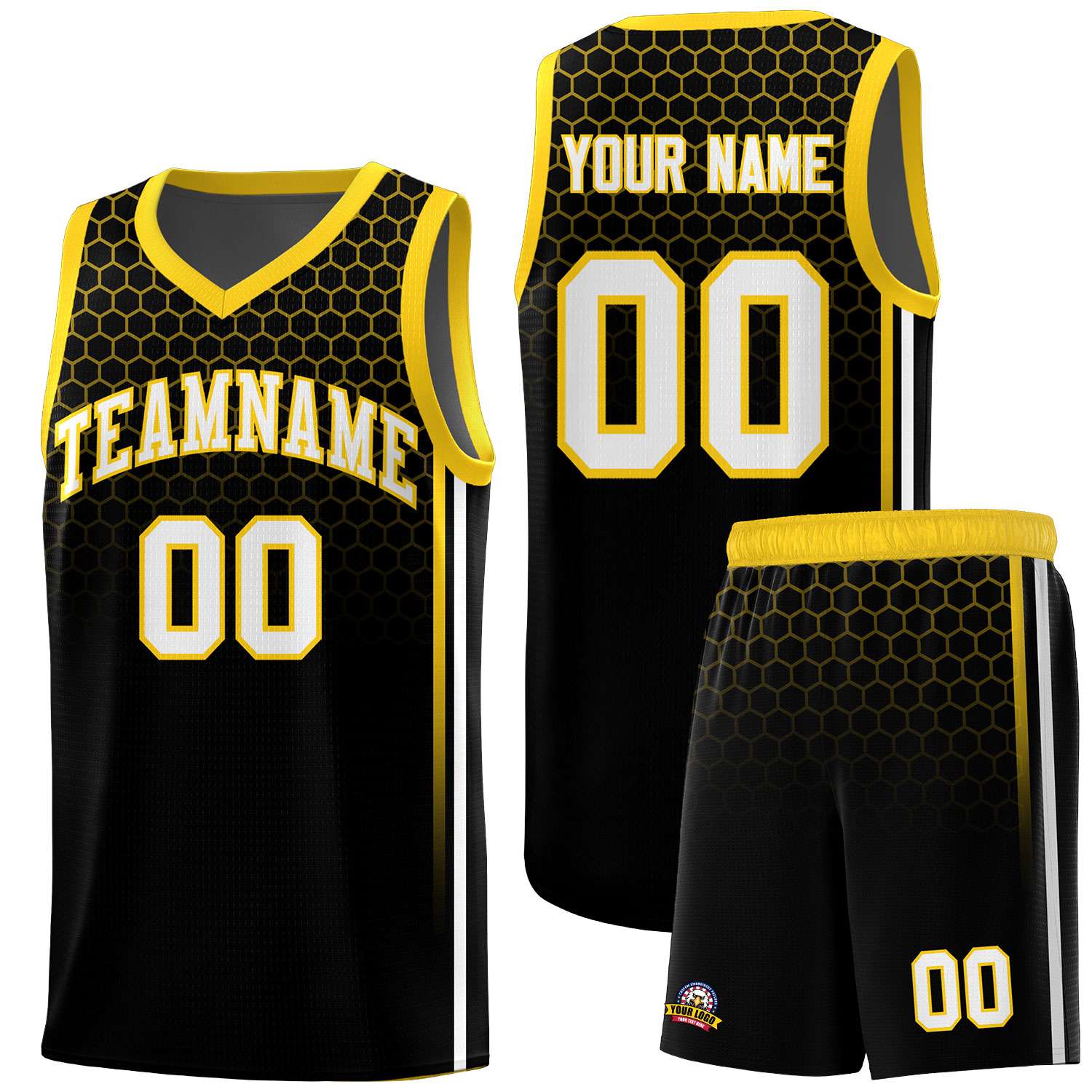 Custom Black Personalized Honeycomb Pattern Sports Uniform Basketball Jersey