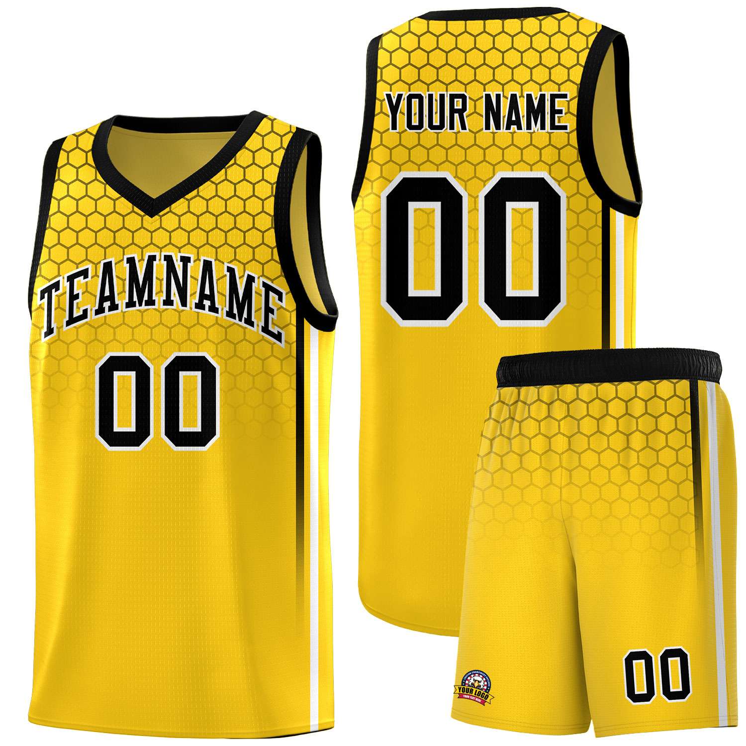 Custom Gold Personalized Honeycomb Pattern Sports Uniform Basketball Jersey