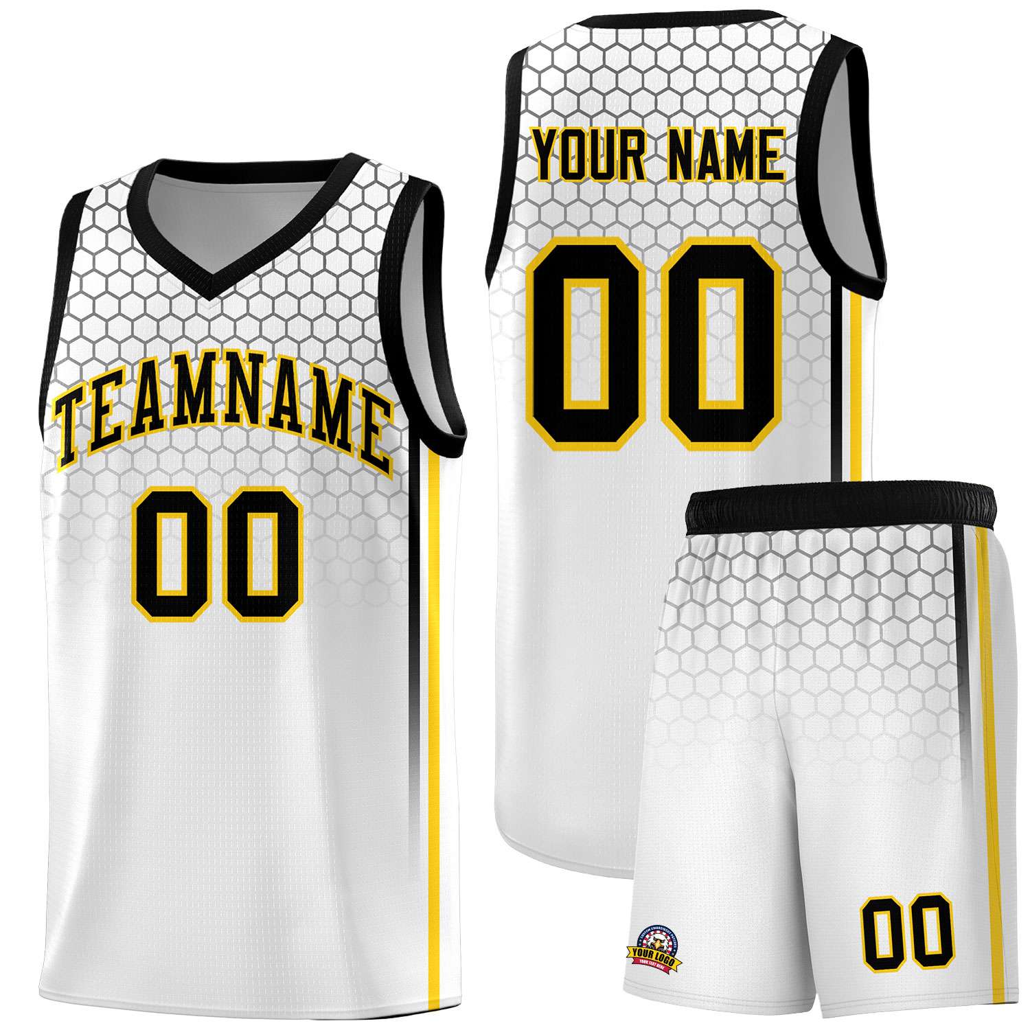 Custom White Personalized Honeycomb Pattern Sports Uniform Basketball Jersey