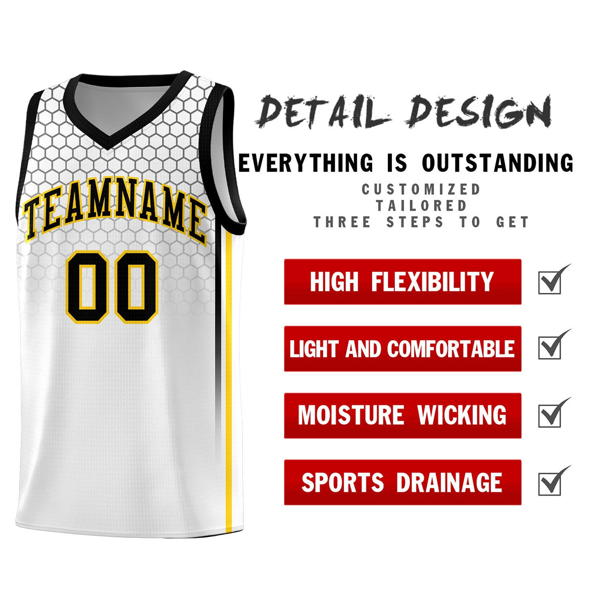 Custom White Personalized Honeycomb Pattern Sports Uniform Basketball Jersey