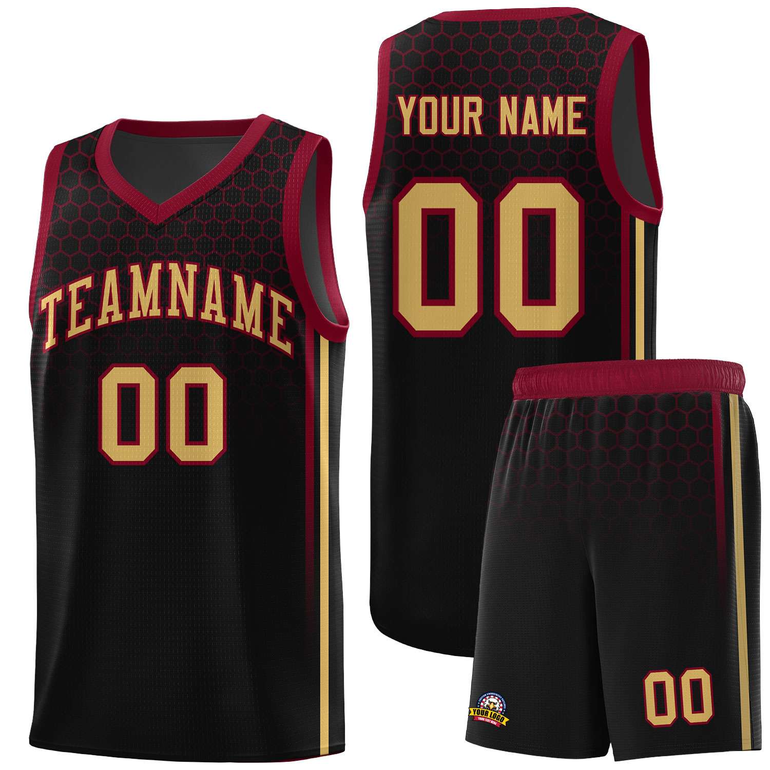 Custom Black Personalized Honeycomb Pattern Sports Uniform Basketball Jersey