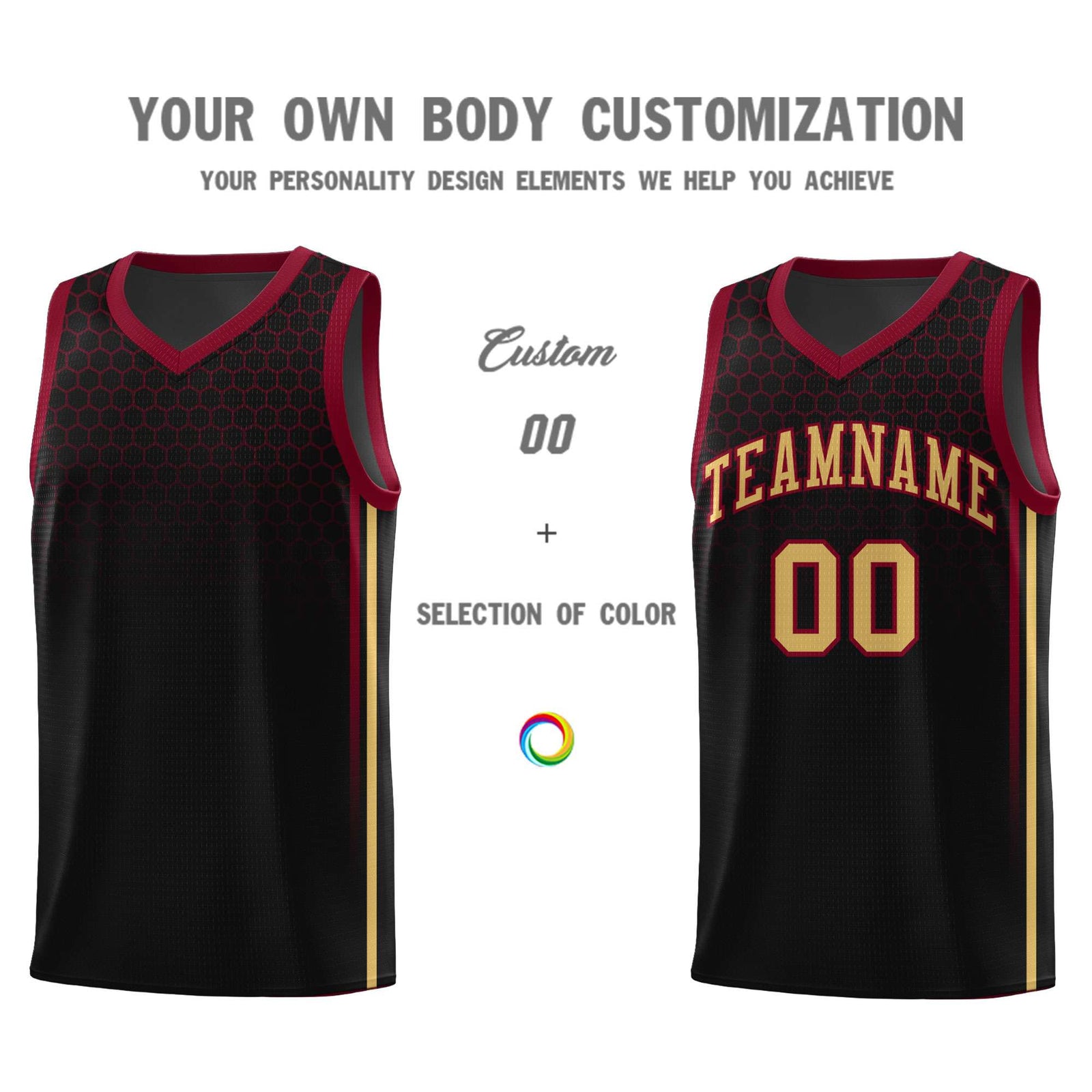 Custom Black Personalized Honeycomb Pattern Sports Uniform Basketball Jersey