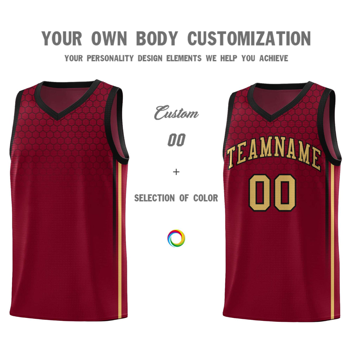 Custom Crimson Personalized Honeycomb Pattern Sports Uniform Basketball Jersey