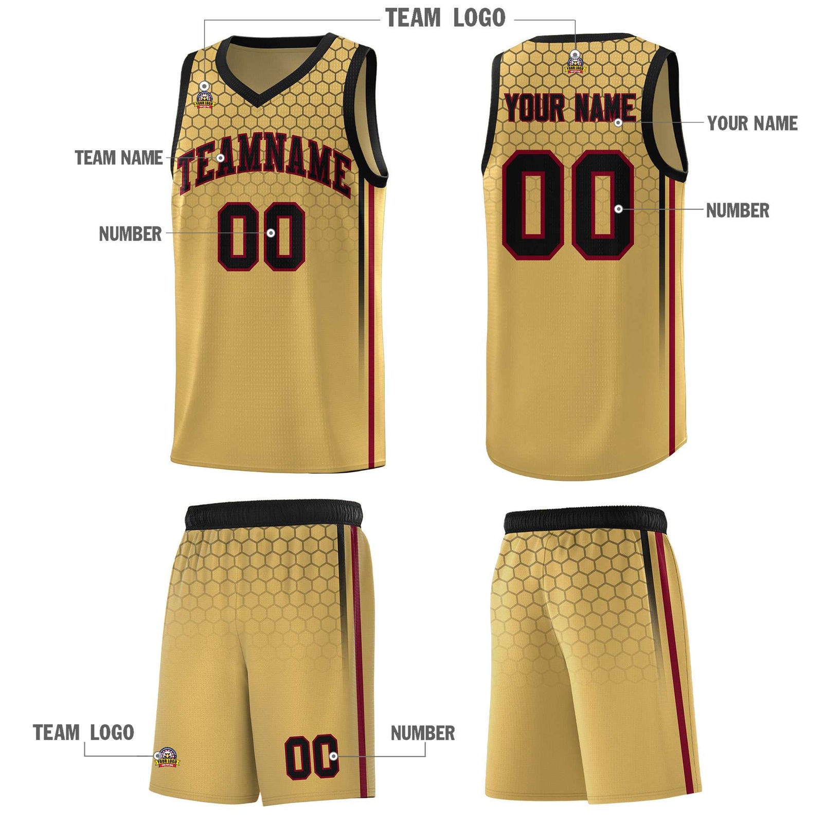 Custom Old Gold Personalized Honeycomb Pattern Sports Uniform Basketball Jersey