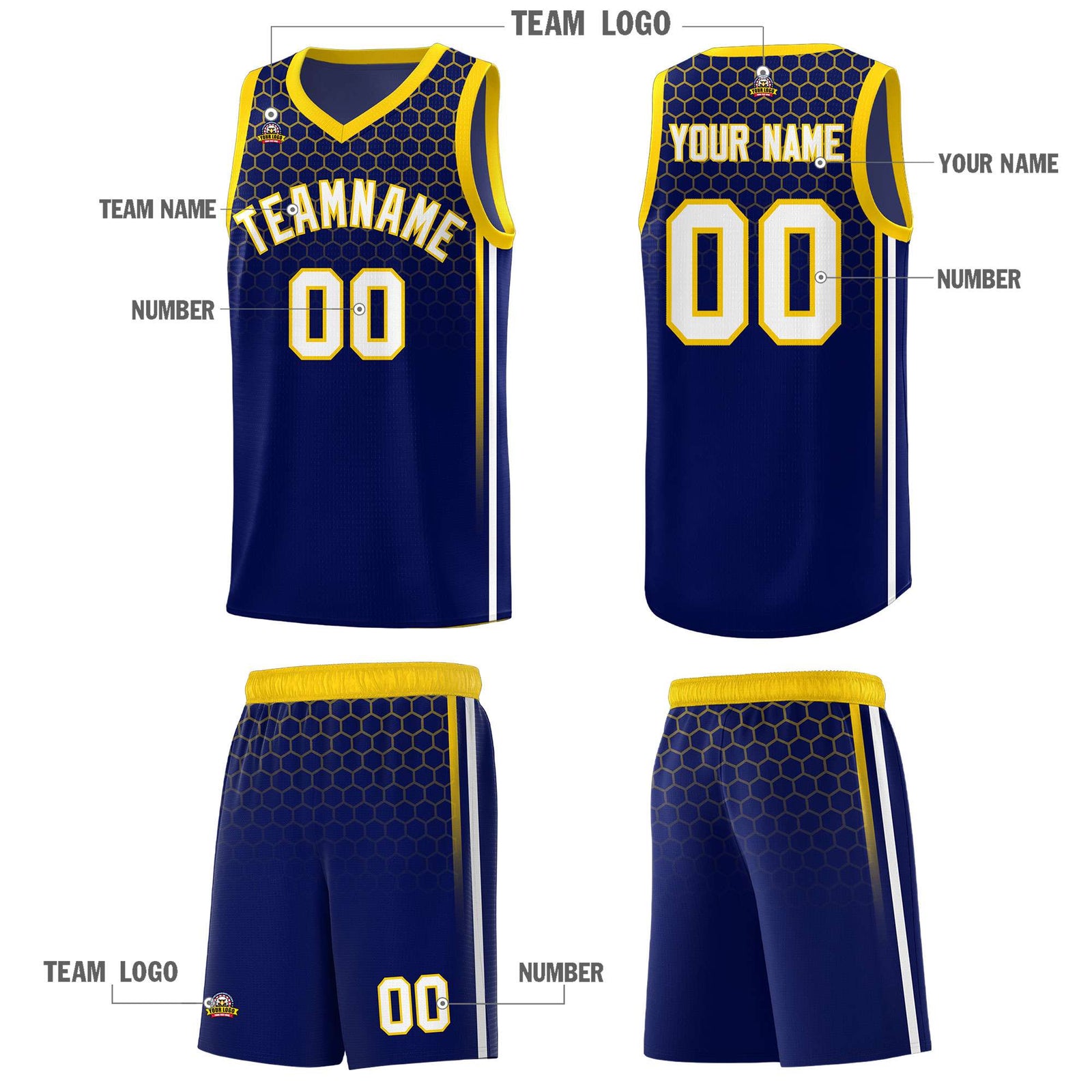 Custom Navy Personalized Honeycomb Pattern Sports Uniform Basketball Jersey
