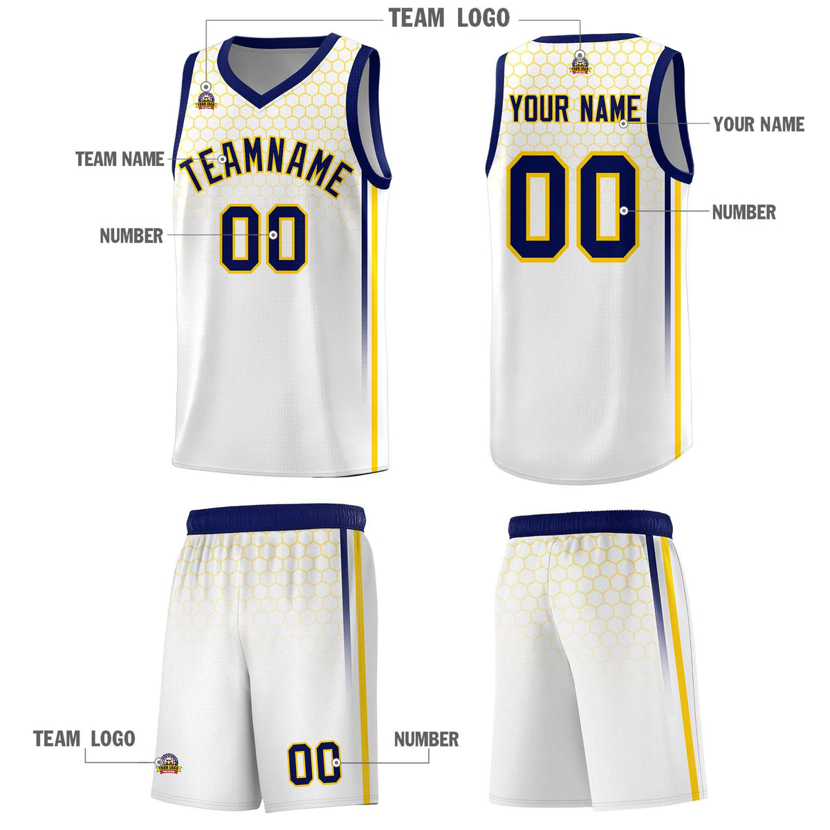 Custom White Personalized Honeycomb Pattern Sports Uniform Basketball Jersey
