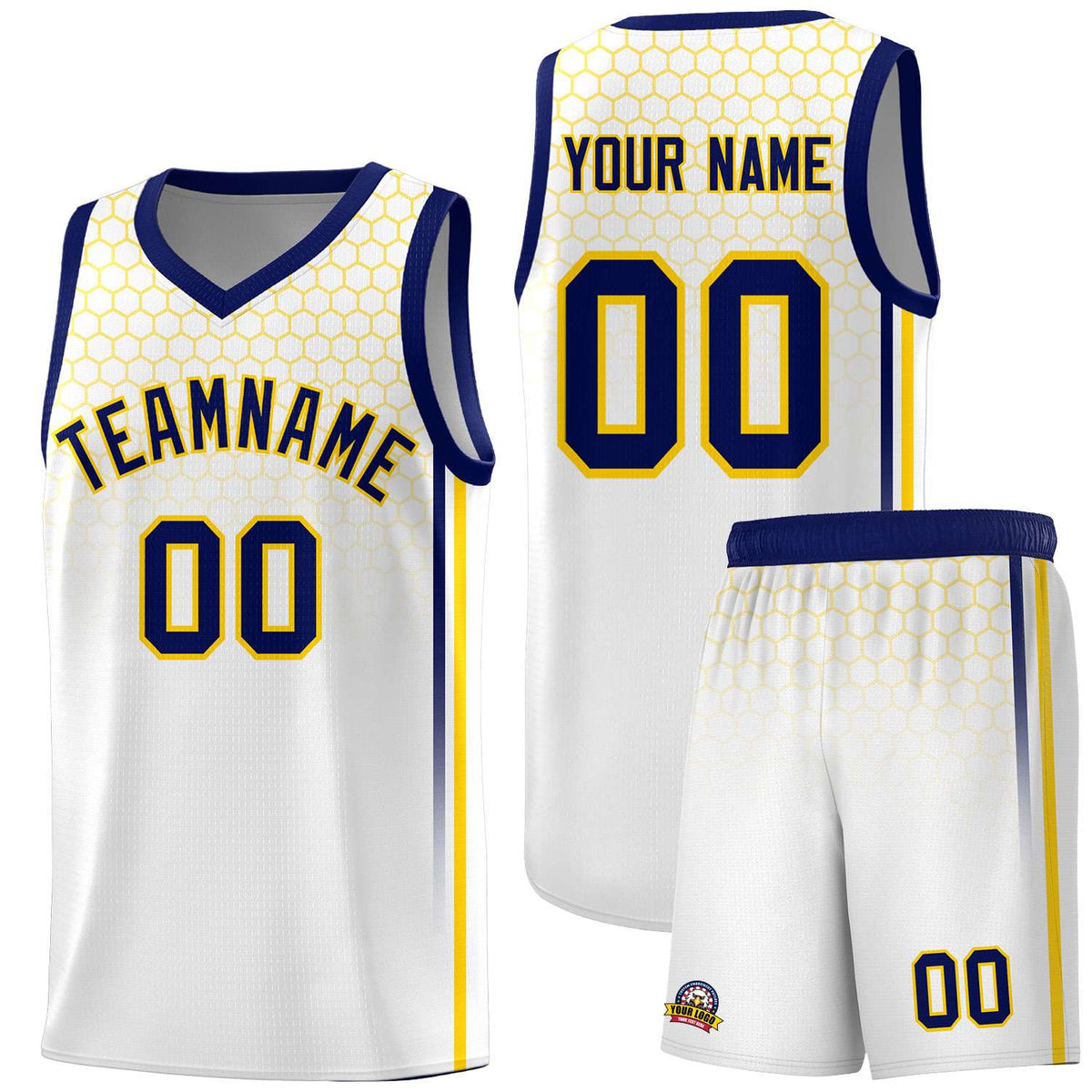 Custom White Personalized Honeycomb Pattern Sports Uniform Basketball Jersey