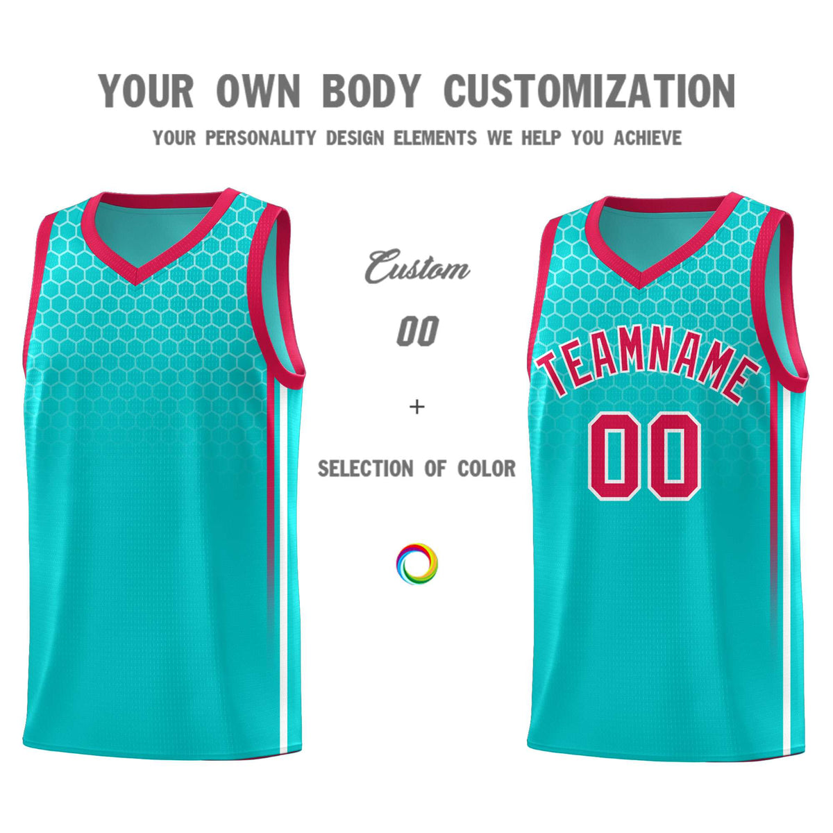 Custom Aqua Personalized Honeycomb Pattern Sports Uniform Basketball Jersey