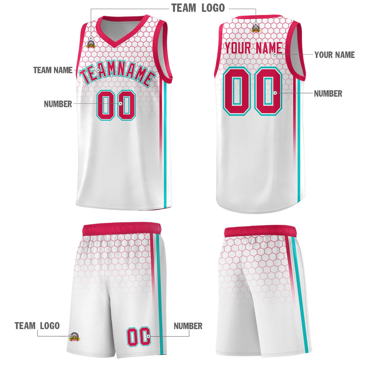 Custom White Personalized Honeycomb Pattern Sports Uniform Basketball Jersey