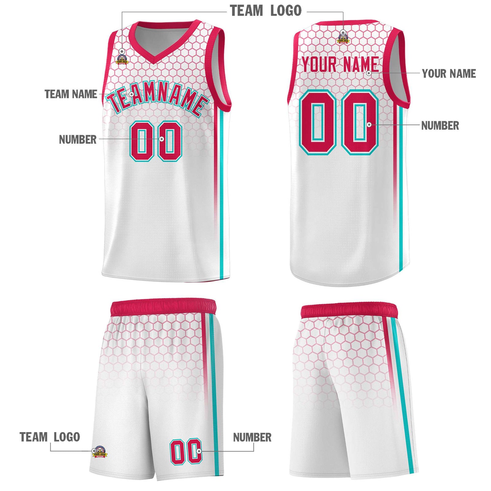 Custom White Personalized Honeycomb Pattern Sports Uniform Basketball Jersey