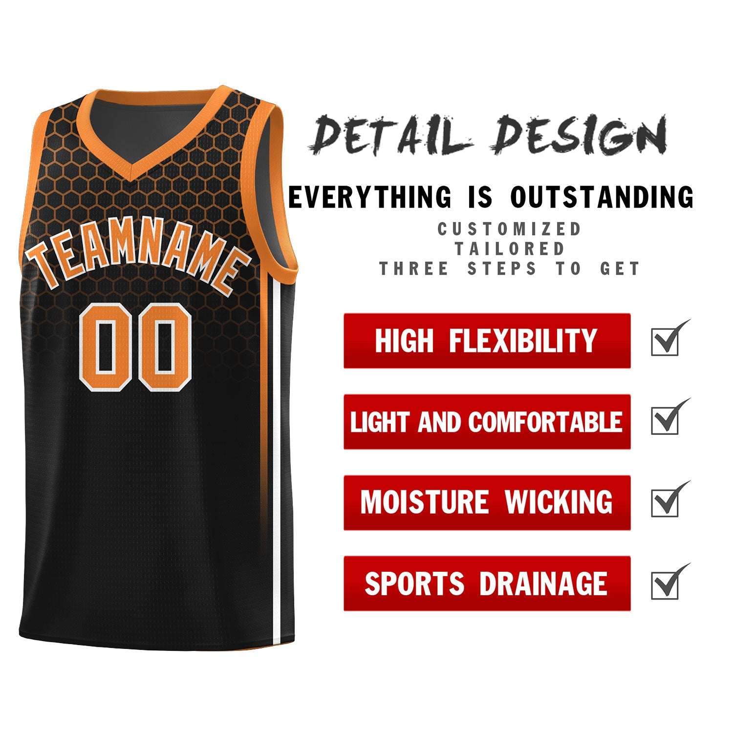 Custom Black Personalized Honeycomb Pattern Sports Uniform Basketball Jersey