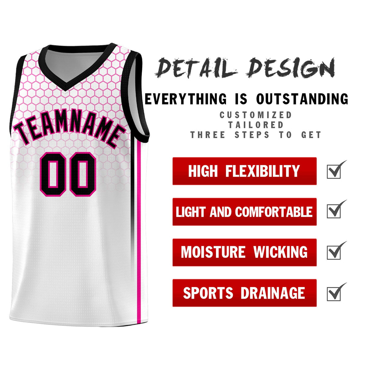 Custom White Personalized Honeycomb Pattern Sports Uniform Basketball Jersey