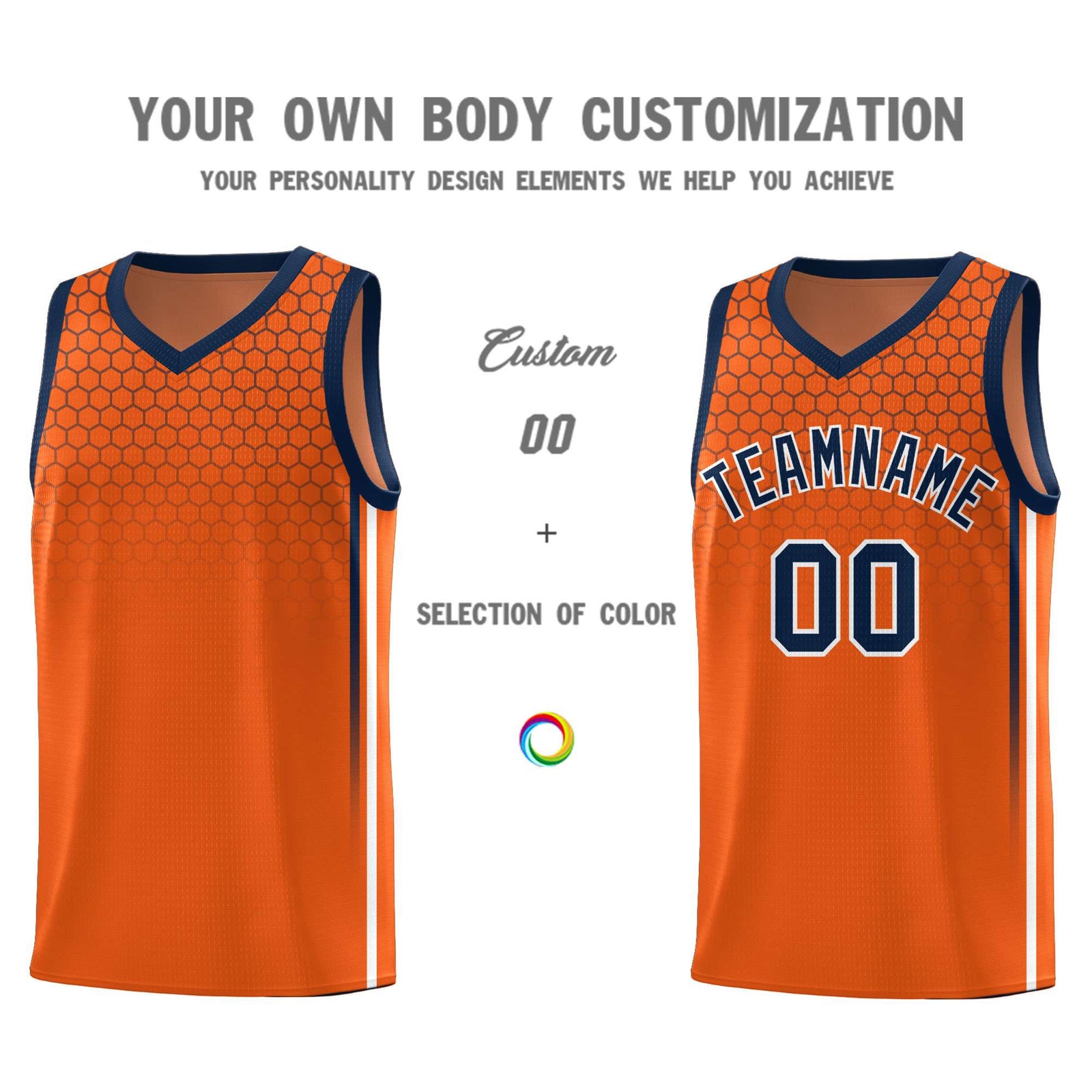 Custom Texas Orange Personalized Honeycomb Pattern Sports Uniform Basketball Jersey