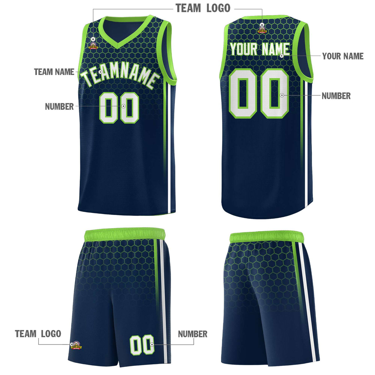 Custom Navy Personalized Honeycomb Pattern Sports Uniform Basketball Jersey