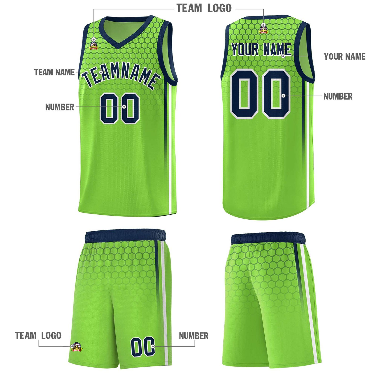 Custom Green Personalized Honeycomb Pattern Sports Uniform Basketball Jersey