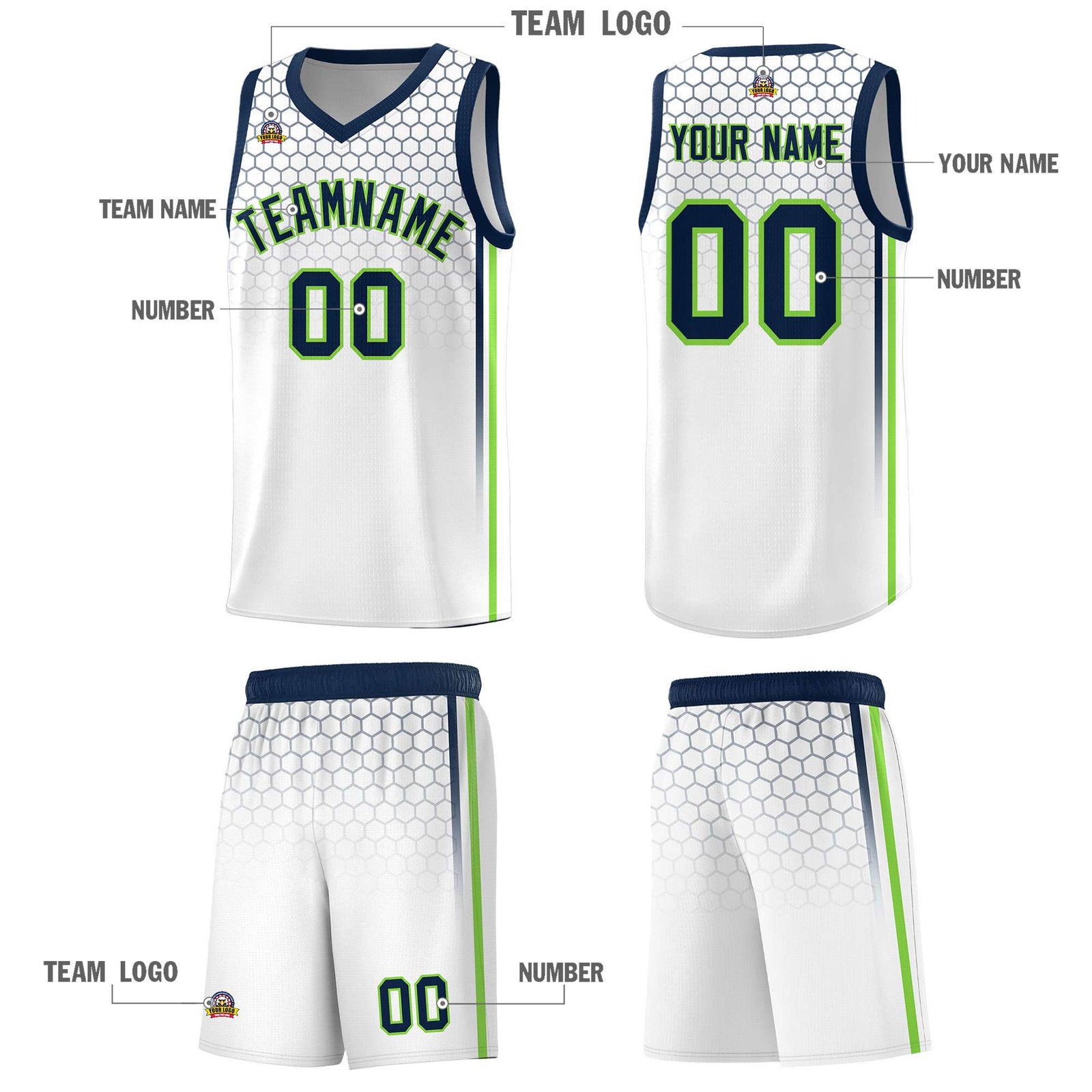 Custom White Personalized Honeycomb Pattern Sports Uniform Basketball Jersey