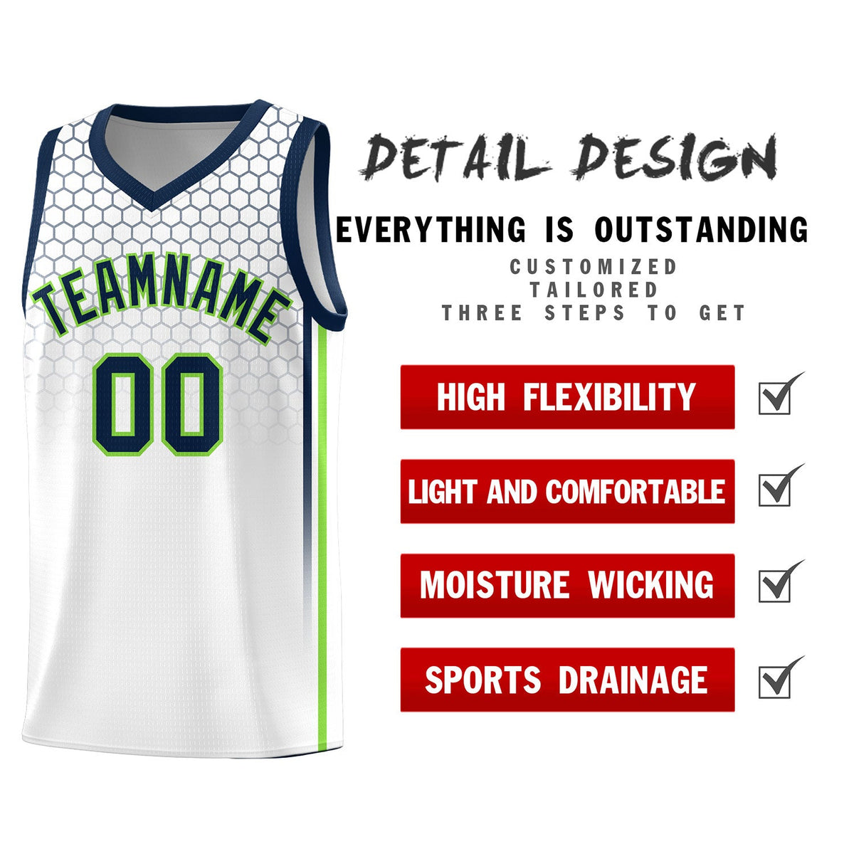 Custom White Personalized Honeycomb Pattern Sports Uniform Basketball Jersey