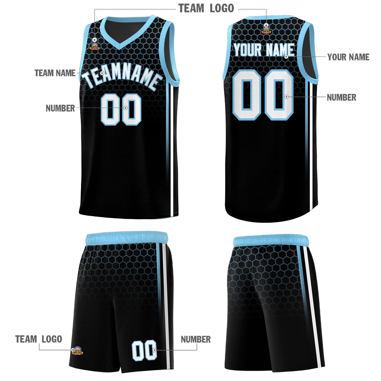 Custom Black Personalized Honeycomb Pattern Sports Uniform Basketball Jersey