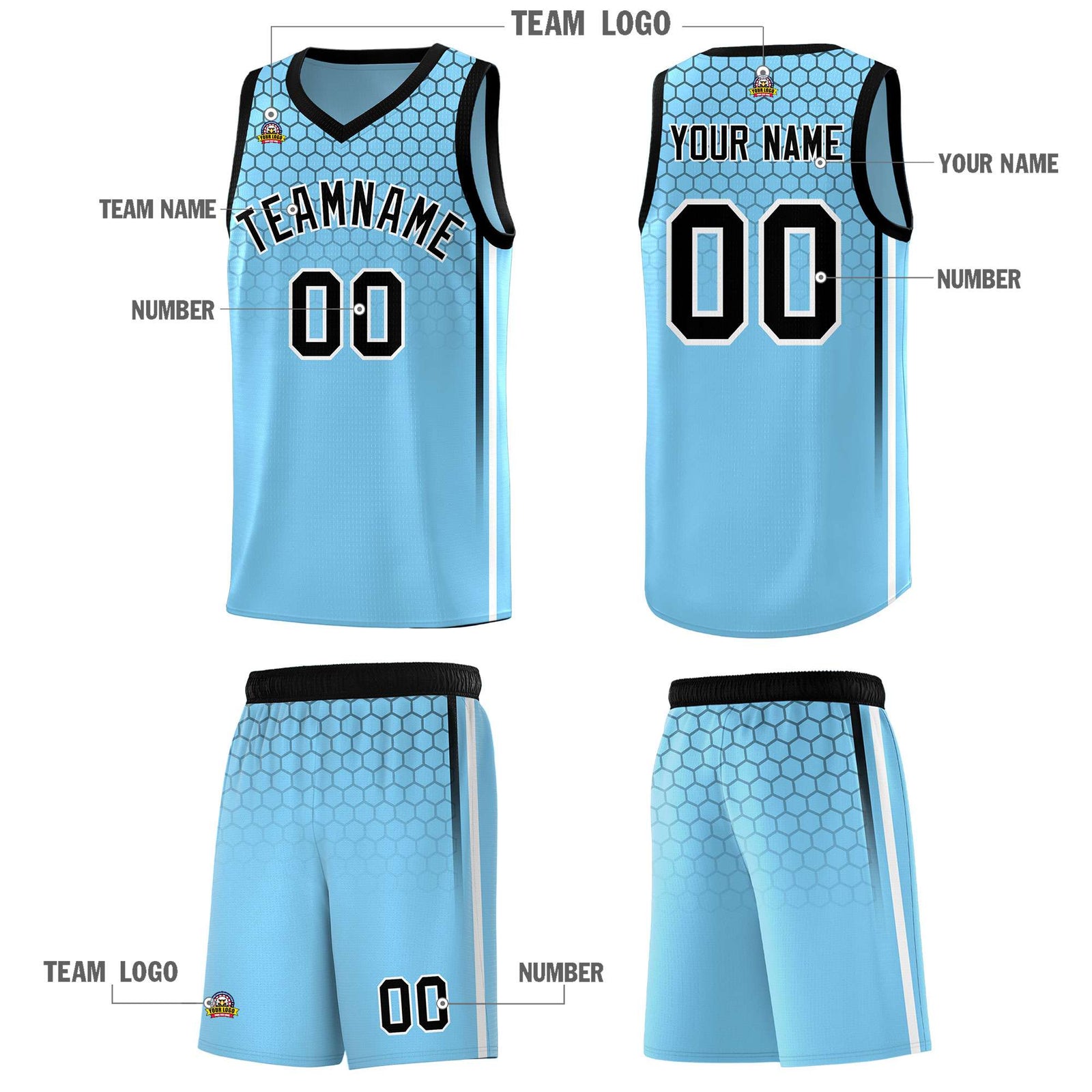 Custom Light Blue Personalized Honeycomb Pattern Sports Uniform Basketball Jersey
