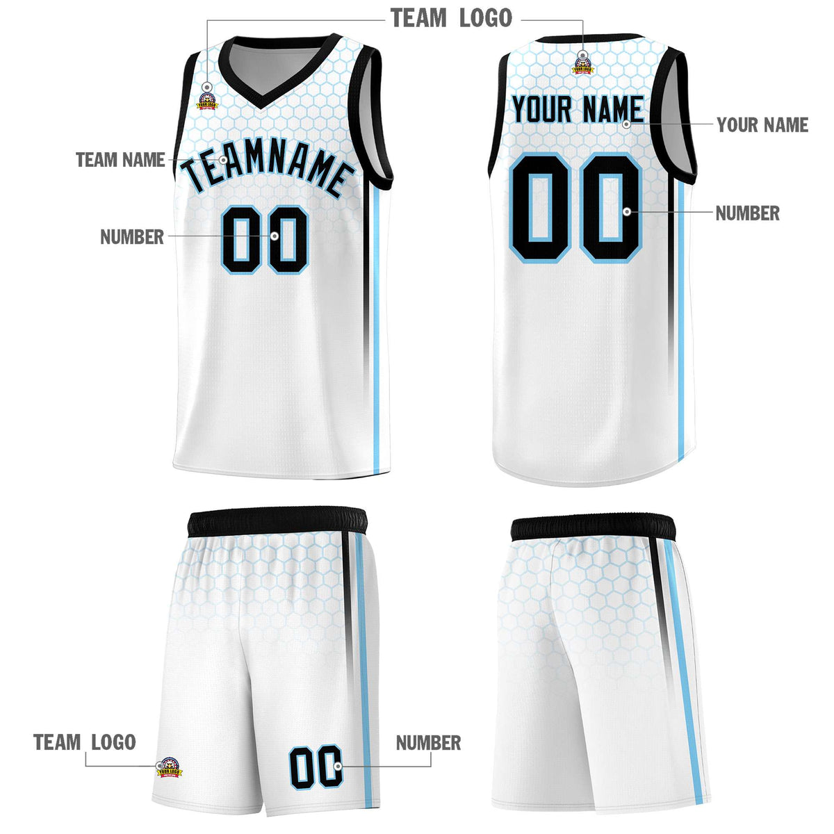 Custom White Personalized Honeycomb Pattern Sports Uniform Basketball Jersey