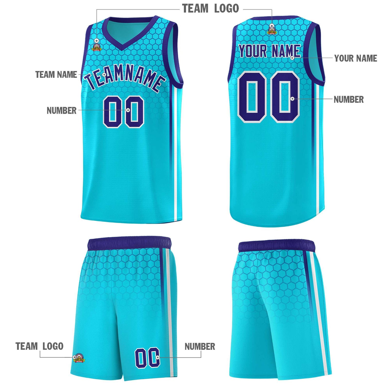 Custom Powder Blue Personalized Honeycomb Pattern Sports Uniform Basketball Jersey