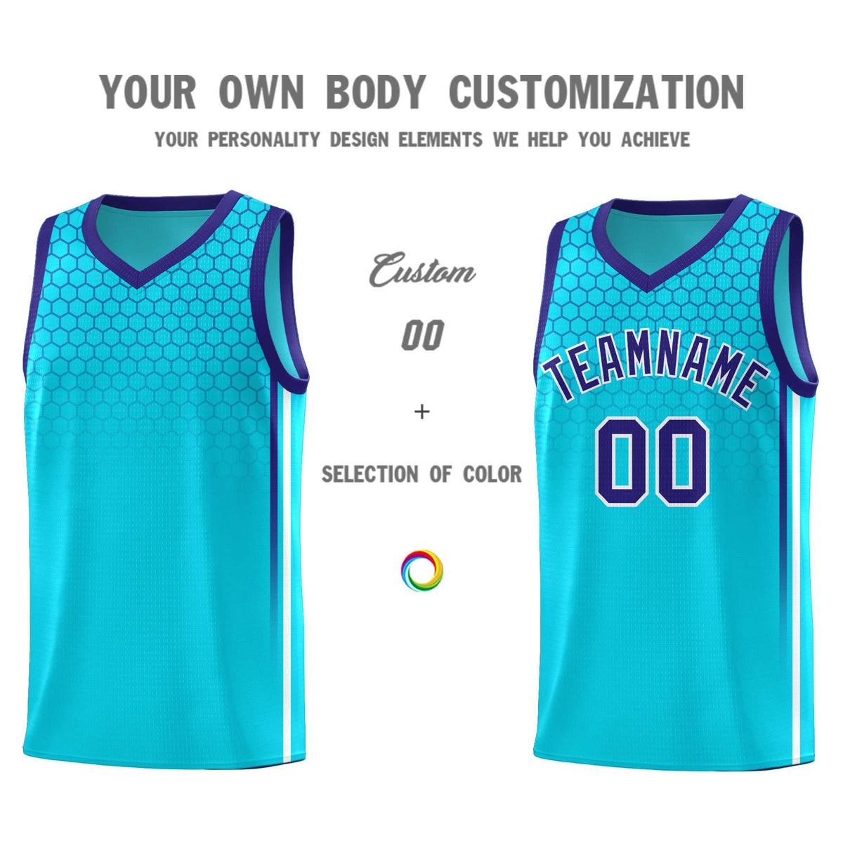 Custom Powder Blue Personalized Honeycomb Pattern Sports Uniform Basketball Jersey
