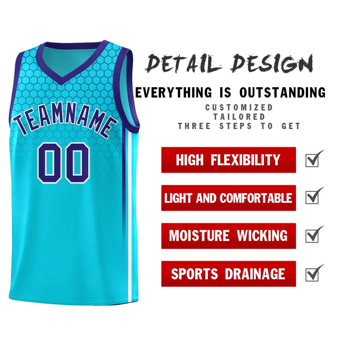 Custom Powder Blue Personalized Honeycomb Pattern Sports Uniform Basketball Jersey