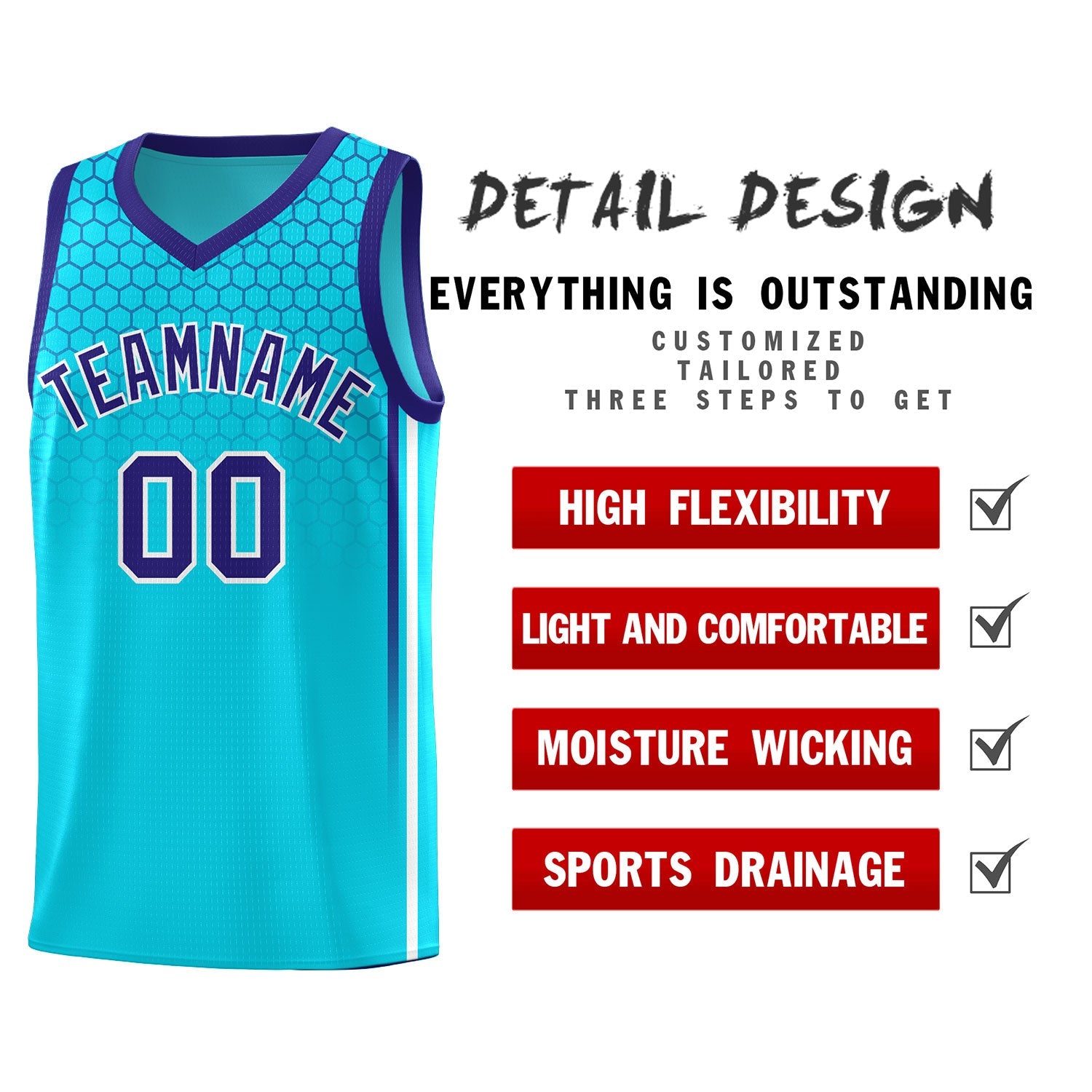 Custom Powder Blue Personalized Honeycomb Pattern Sports Uniform Basketball Jersey