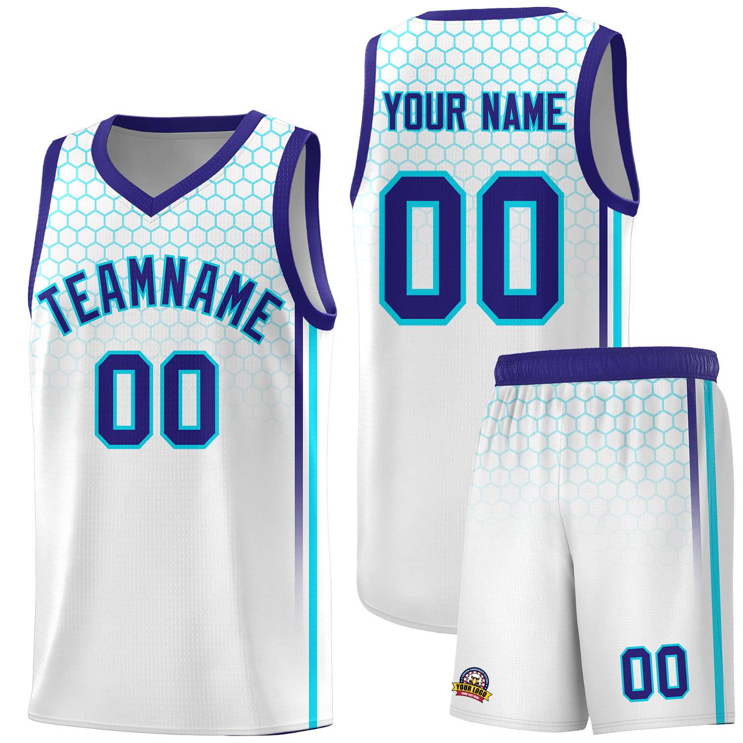 Custom White Personalized Honeycomb Pattern Sports Uniform Basketball Jersey