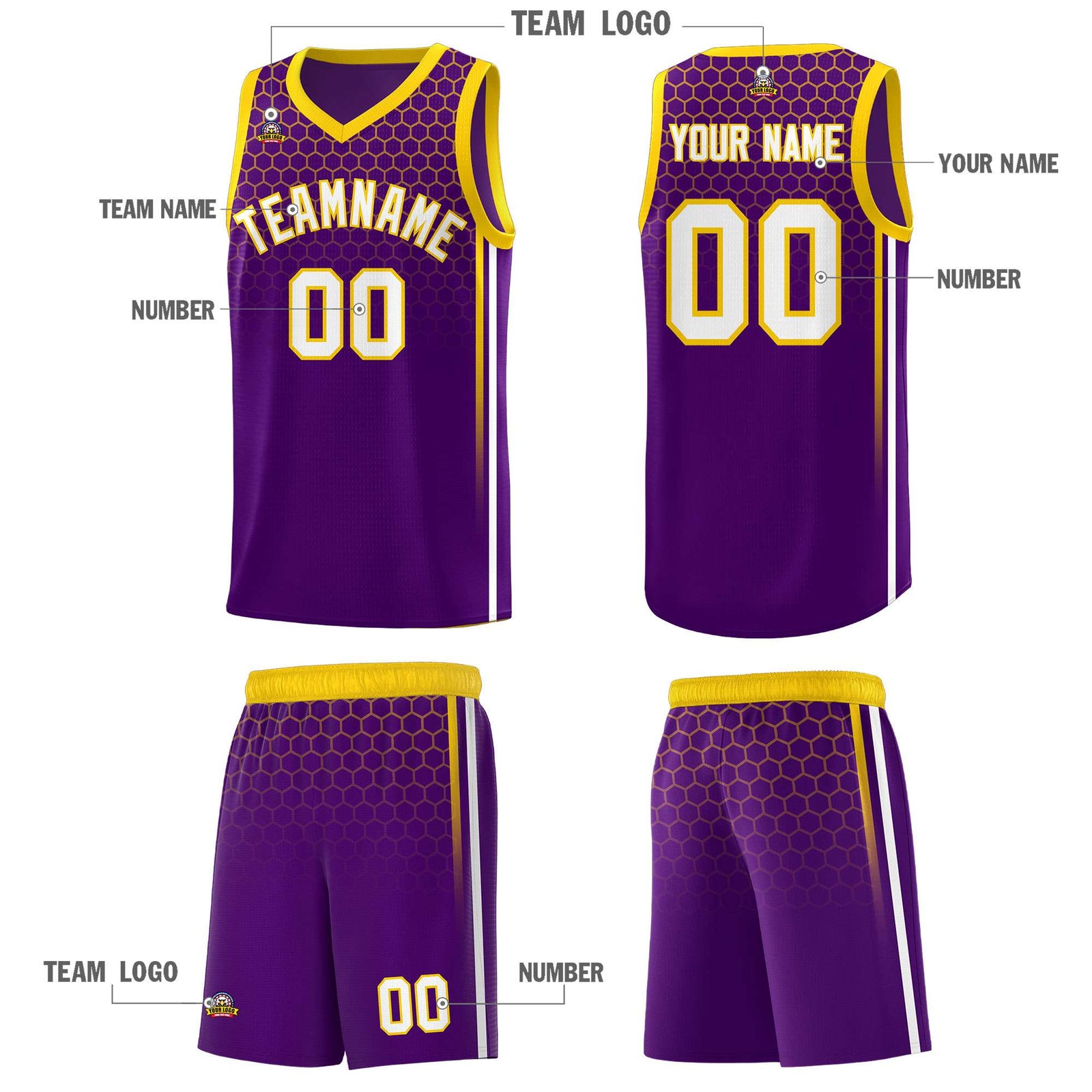 Custom Purple Personalized Honeycomb Pattern Sports Uniform Basketball Jersey