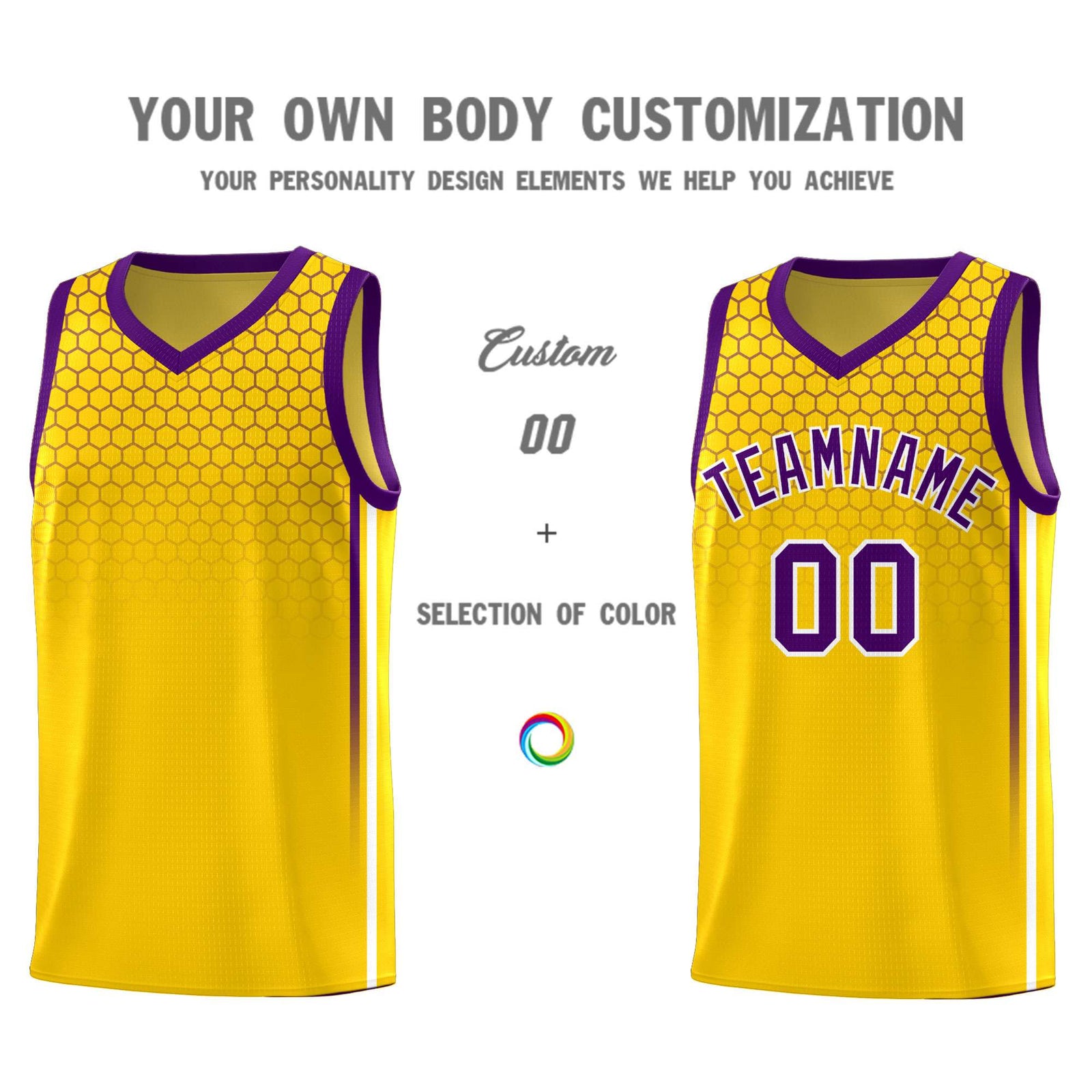 Custom Gold Personalized Honeycomb Pattern Sports Uniform Basketball Jersey