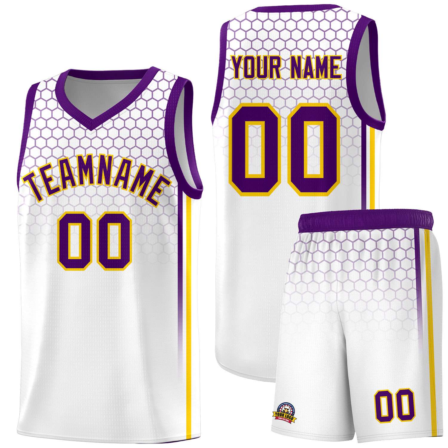 Custom White Personalized Honeycomb Pattern Sports Uniform Basketball Jersey