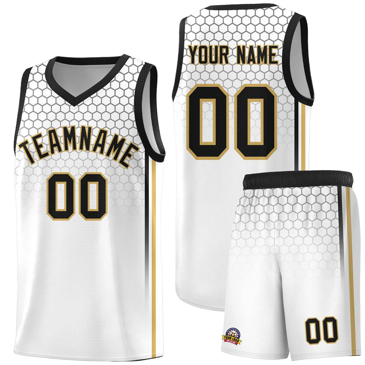Custom White Personalized Honeycomb Pattern Sports Uniform Basketball Jersey