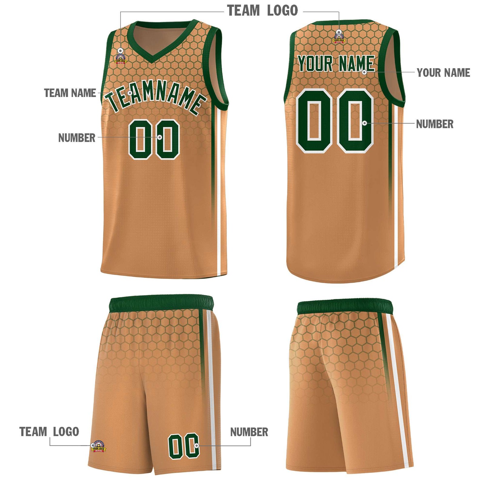 Custom Light Brown Personalized Honeycomb Pattern Sports Uniform Basketball Jersey