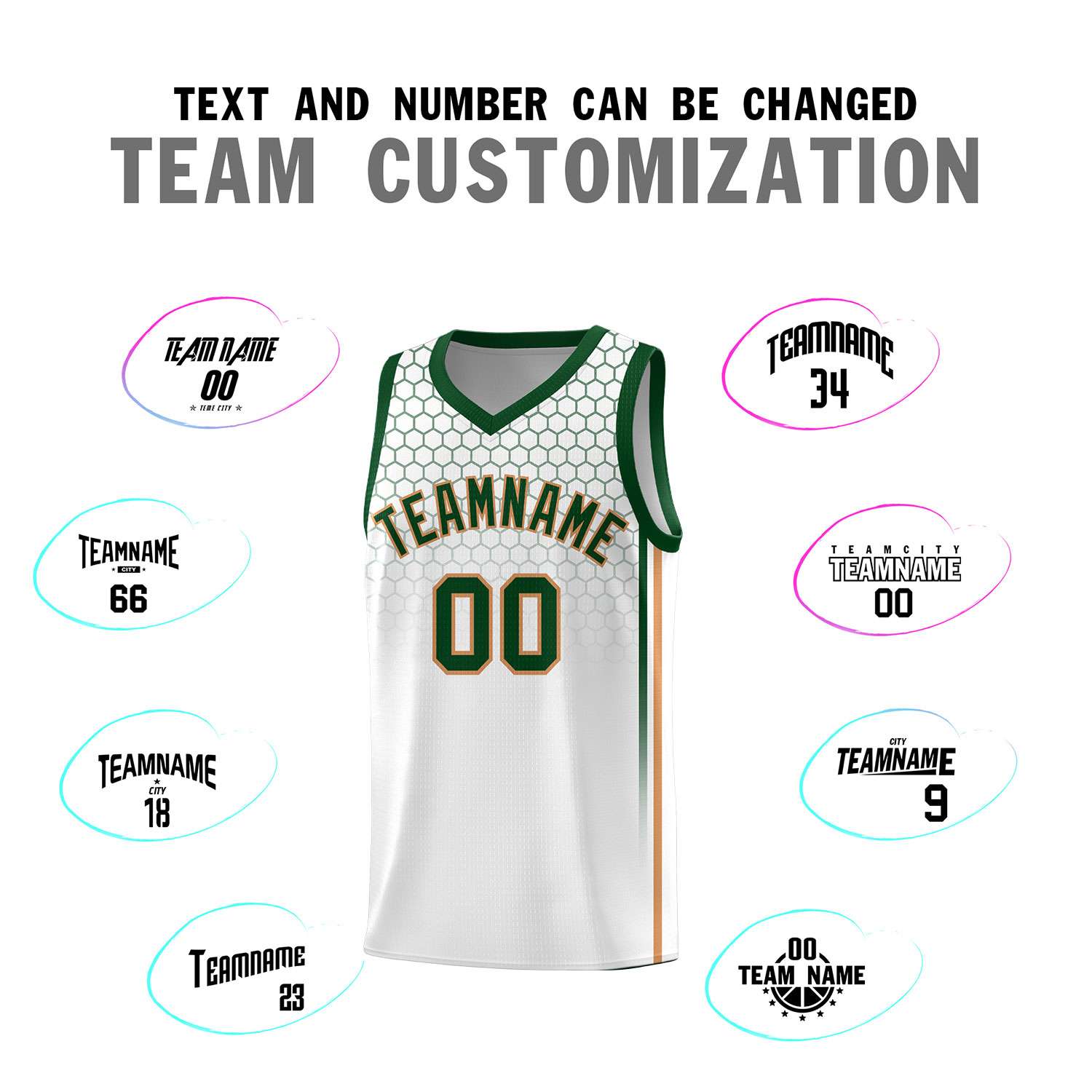 Custom White Personalized Honeycomb Pattern Sports Uniform Basketball Jersey