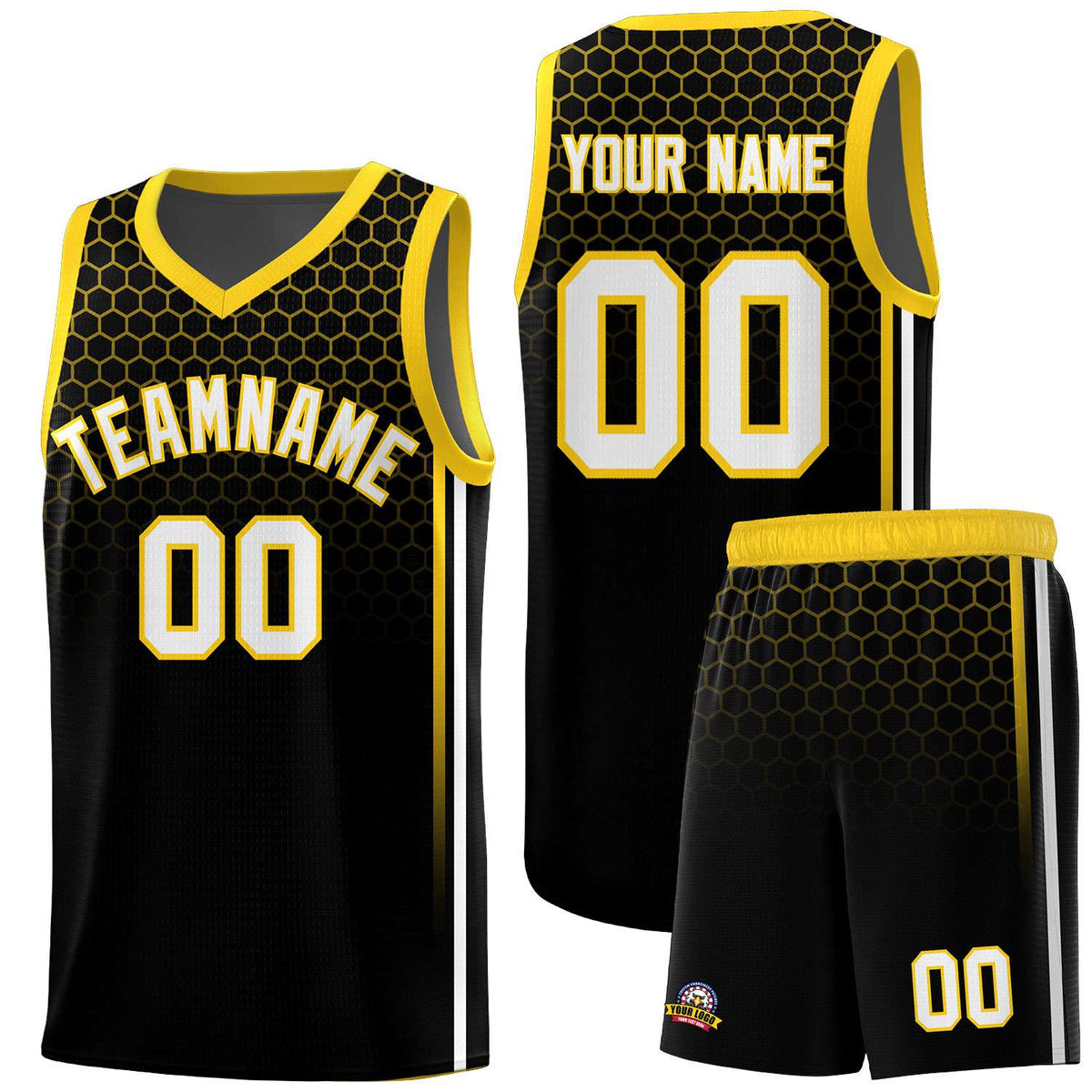 Custom Black Personalized Honeycomb Pattern Sports Uniform Basketball Jersey