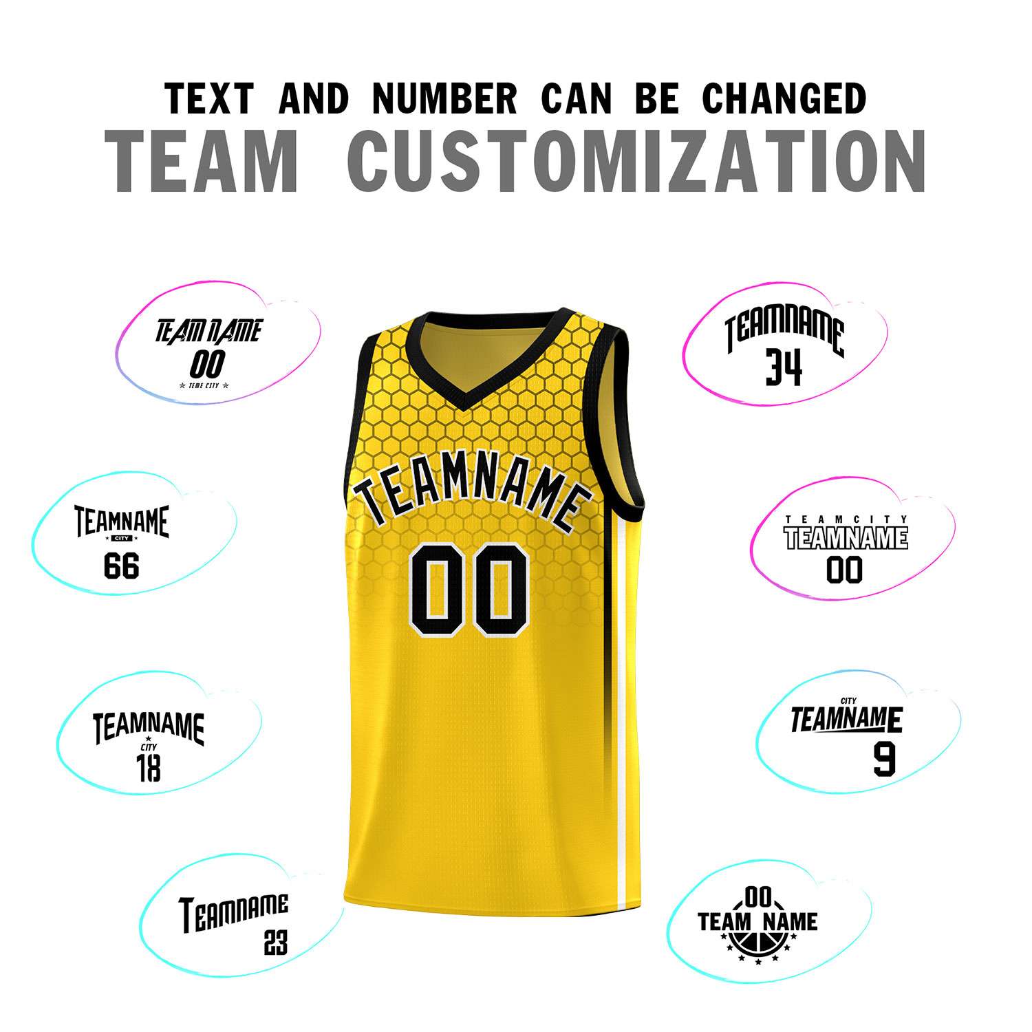 Custom Gold Personalized Honeycomb Pattern Sports Uniform Basketball Jersey
