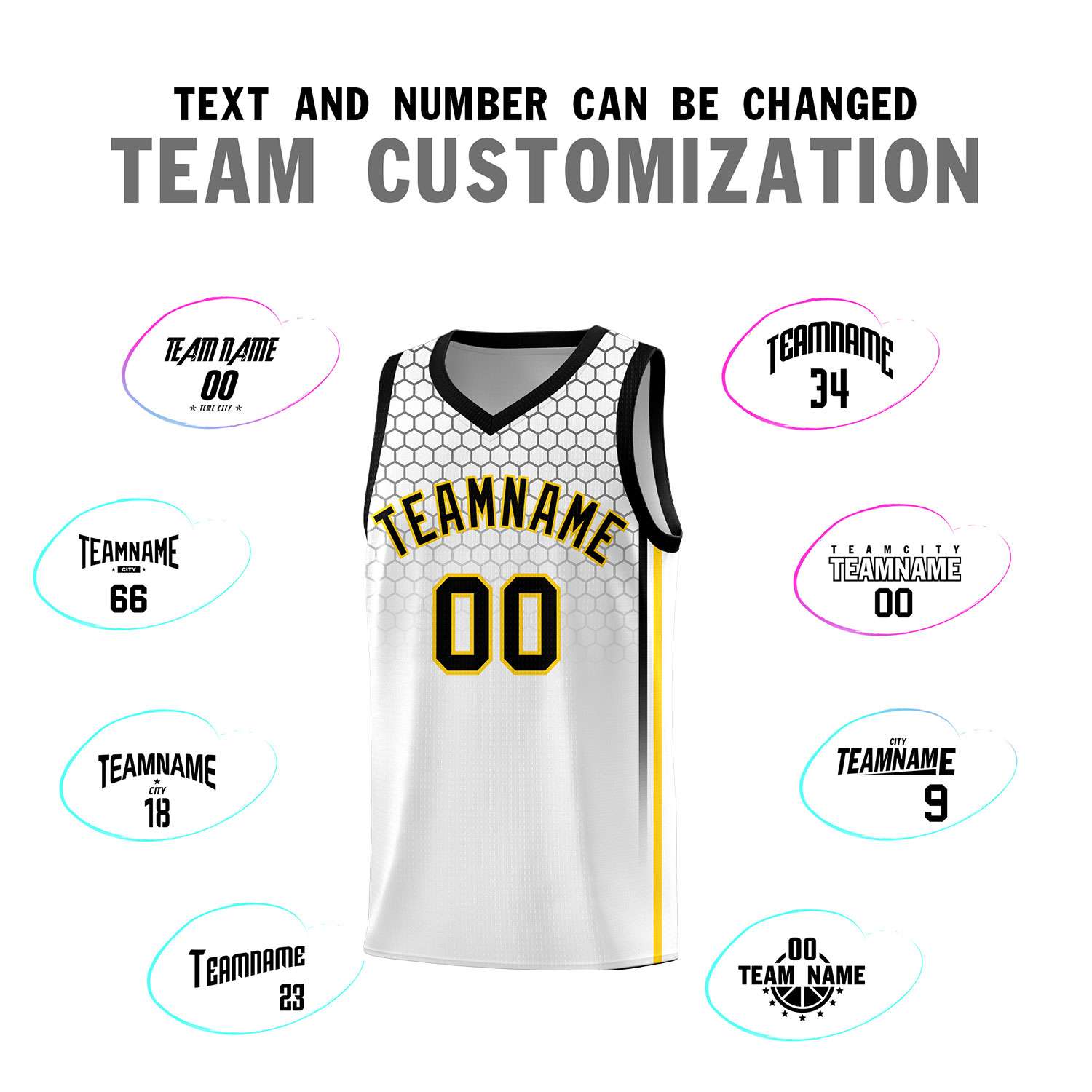 Custom White Personalized Honeycomb Pattern Sports Uniform Basketball Jersey