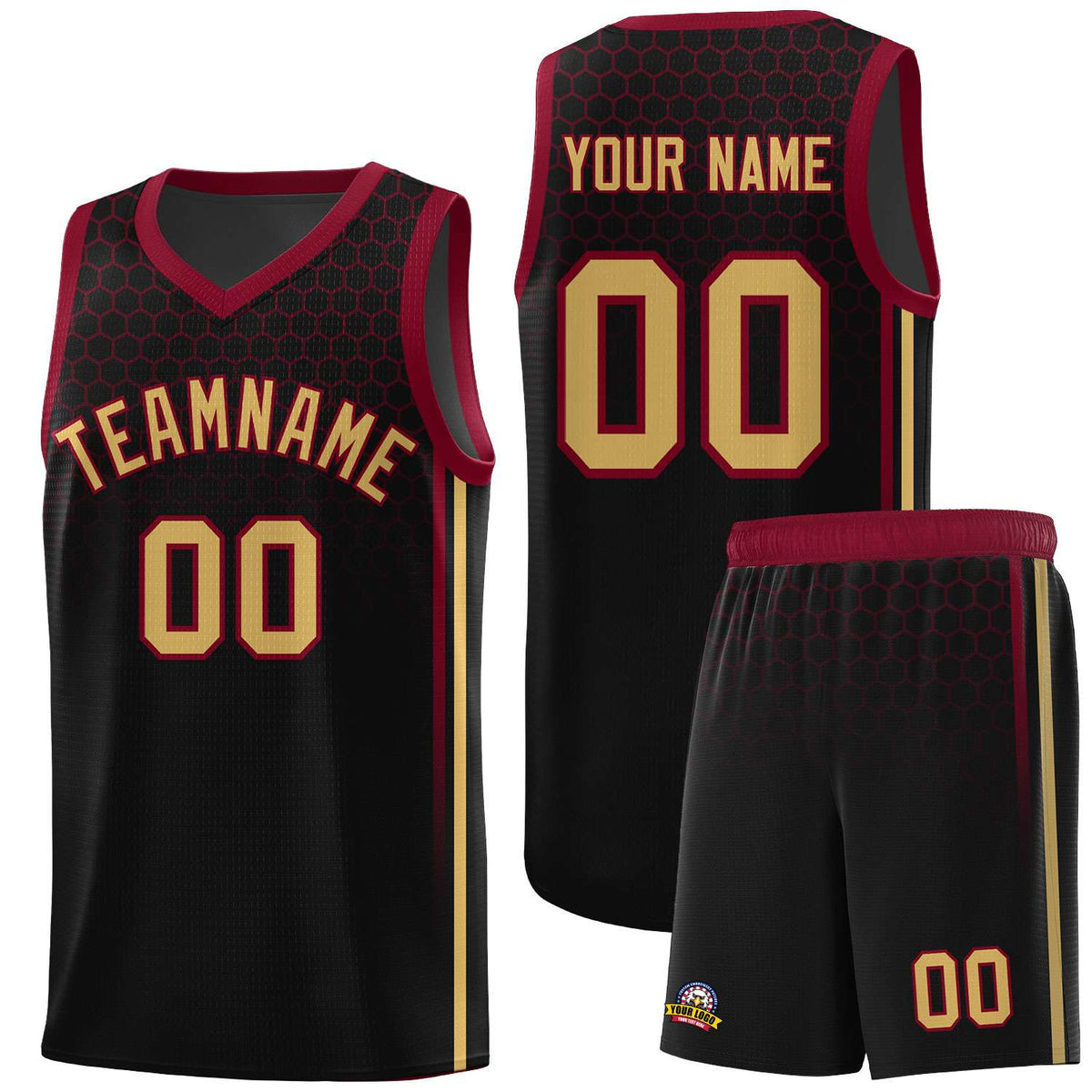Custom Black Personalized Honeycomb Pattern Sports Uniform Basketball Jersey