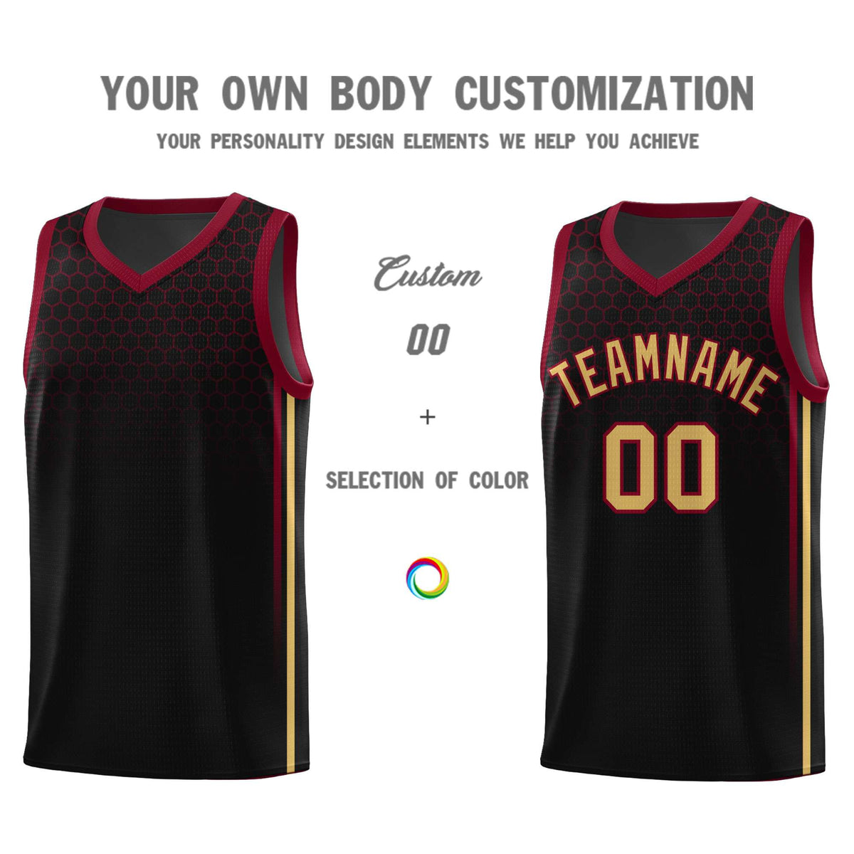 Custom Black Personalized Honeycomb Pattern Sports Uniform Basketball Jersey