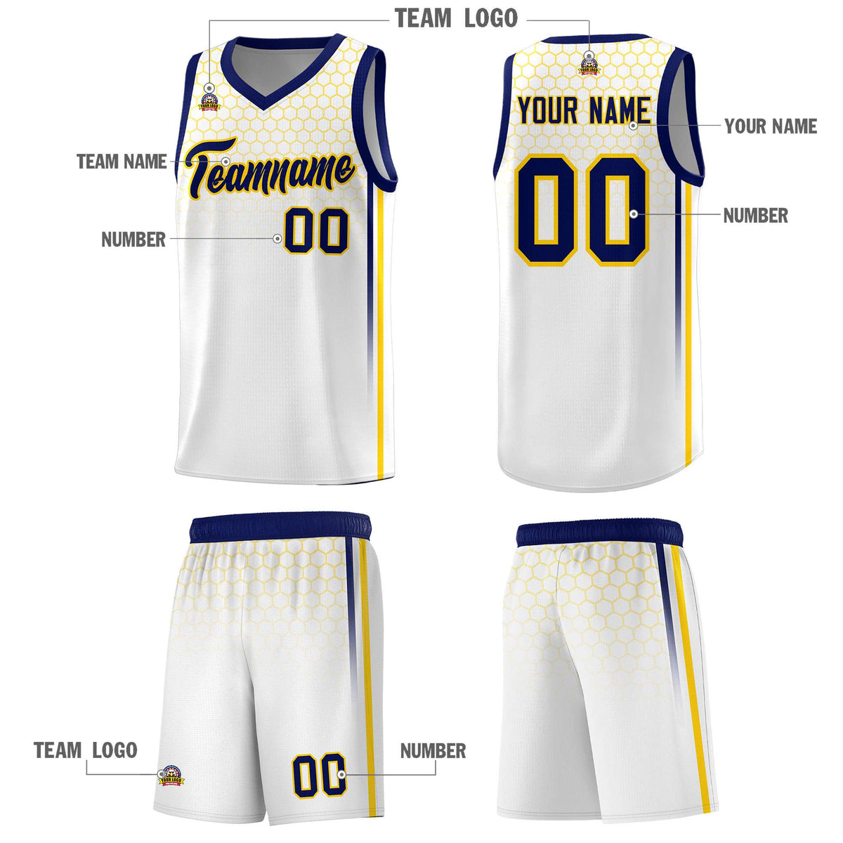 Custom White Personalized Honeycomb Pattern Sports Uniform Basketball Jersey
