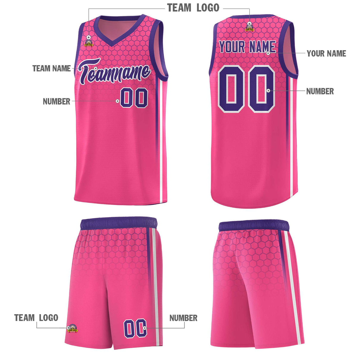 Custom Pink Personalized Honeycomb Pattern Sports Uniform Basketball Jersey