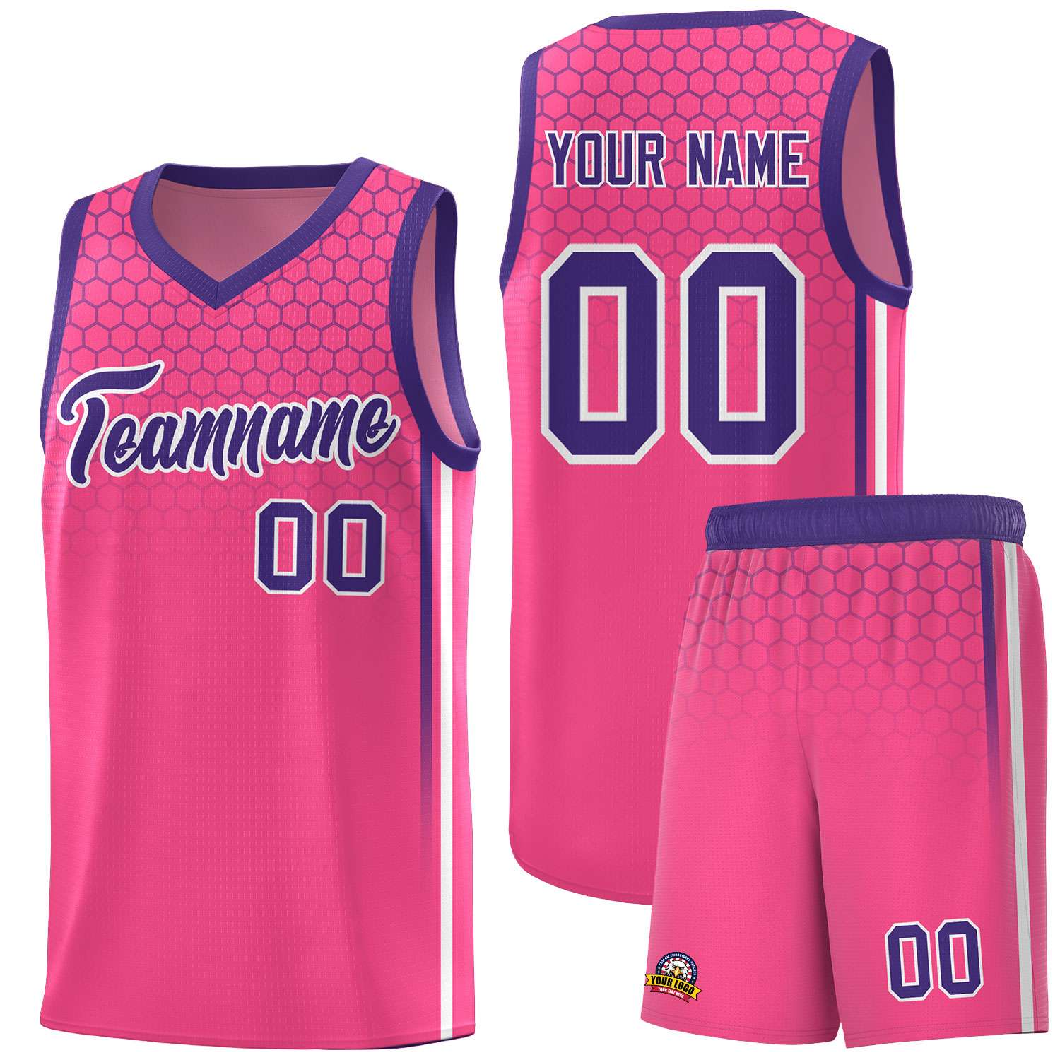 Custom Pink Personalized Honeycomb Pattern Sports Uniform Basketball Jersey