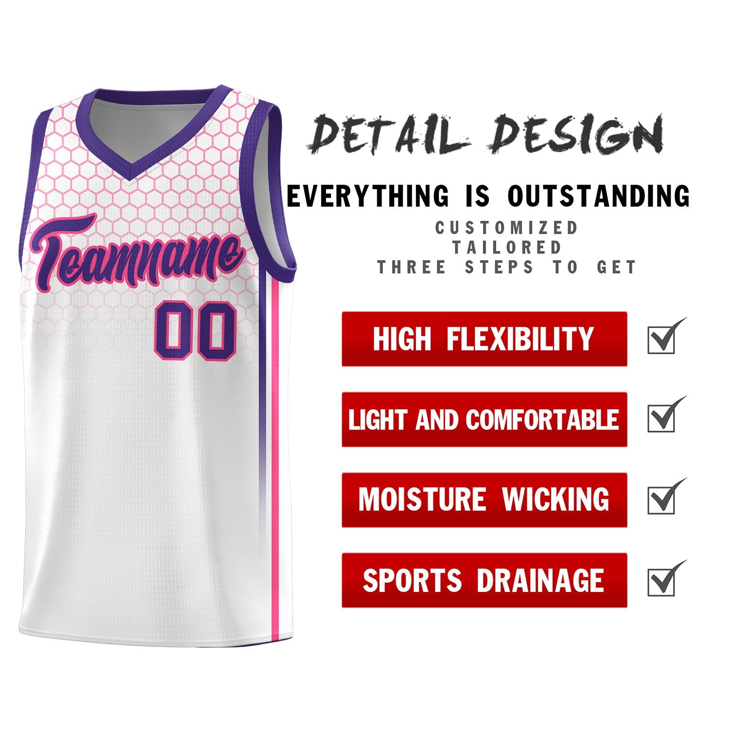 Custom White Personalized Honeycomb Pattern Sports Uniform Basketball Jersey