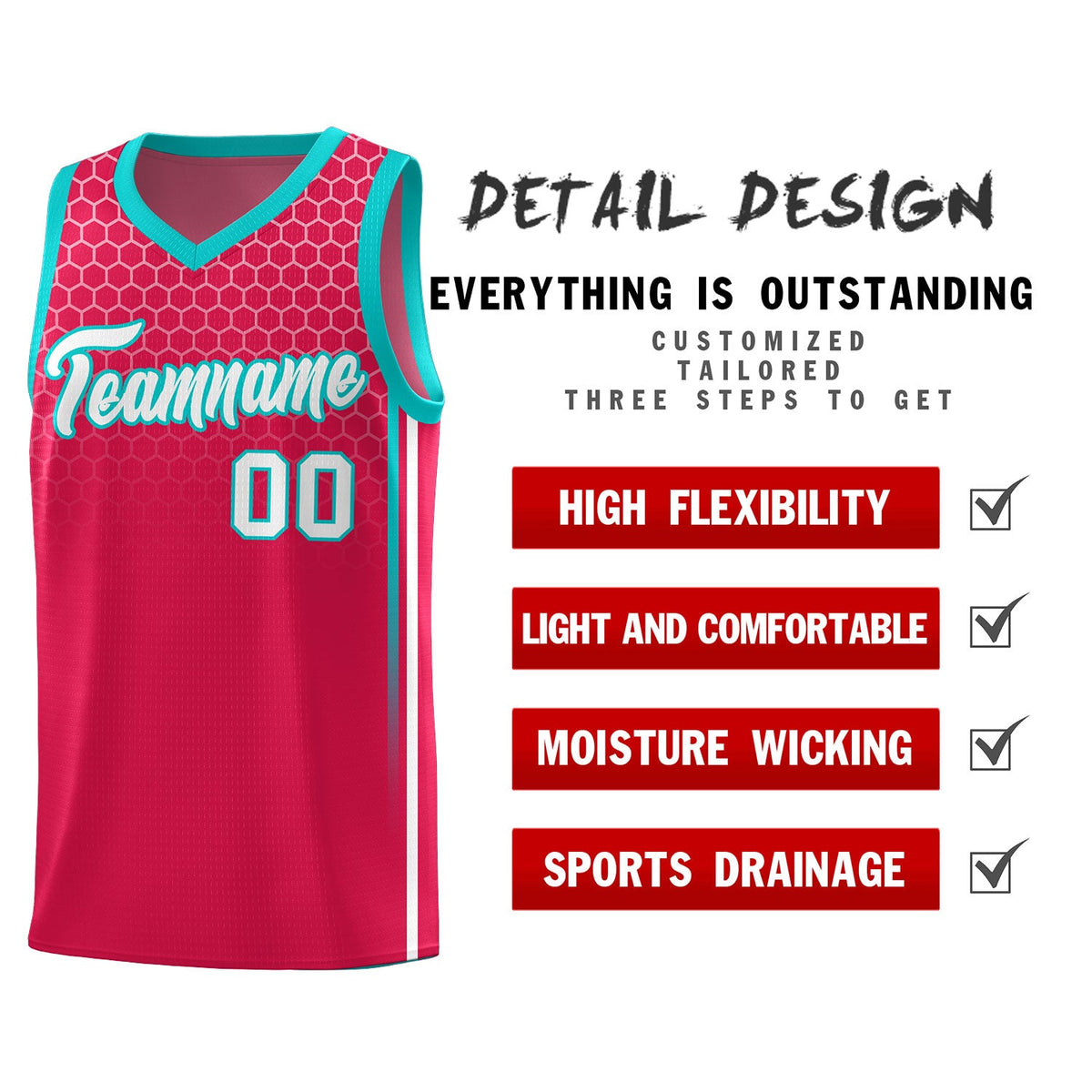 Custom Red Personalized Honeycomb Pattern Sports Uniform Basketball Jersey