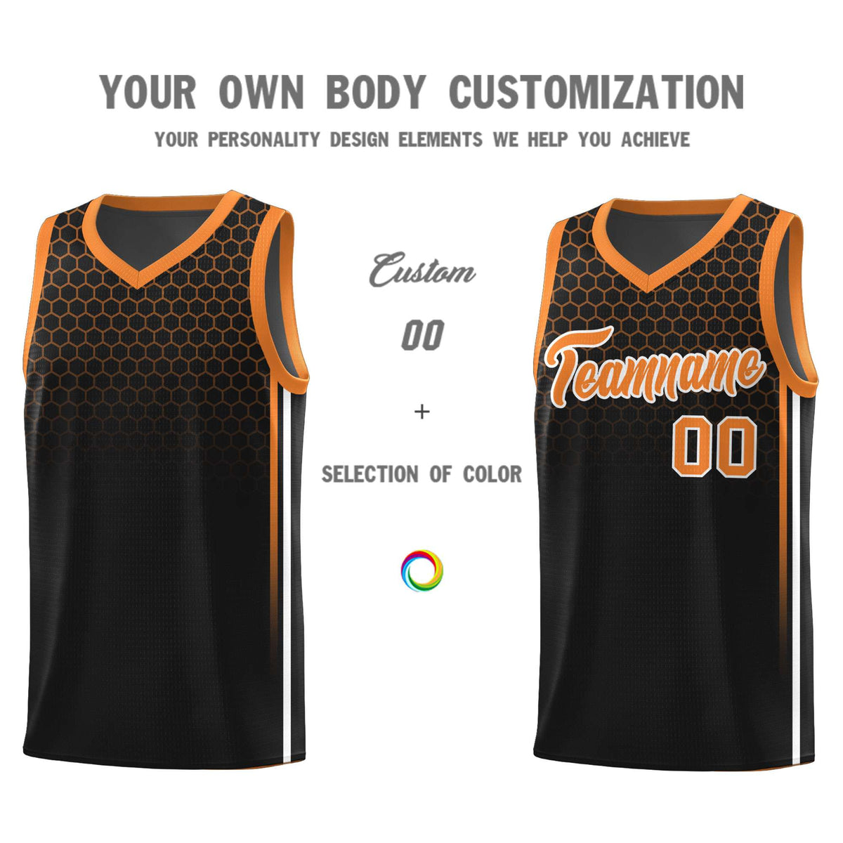 Custom Black Personalized Honeycomb Pattern Sports Uniform Basketball Jersey